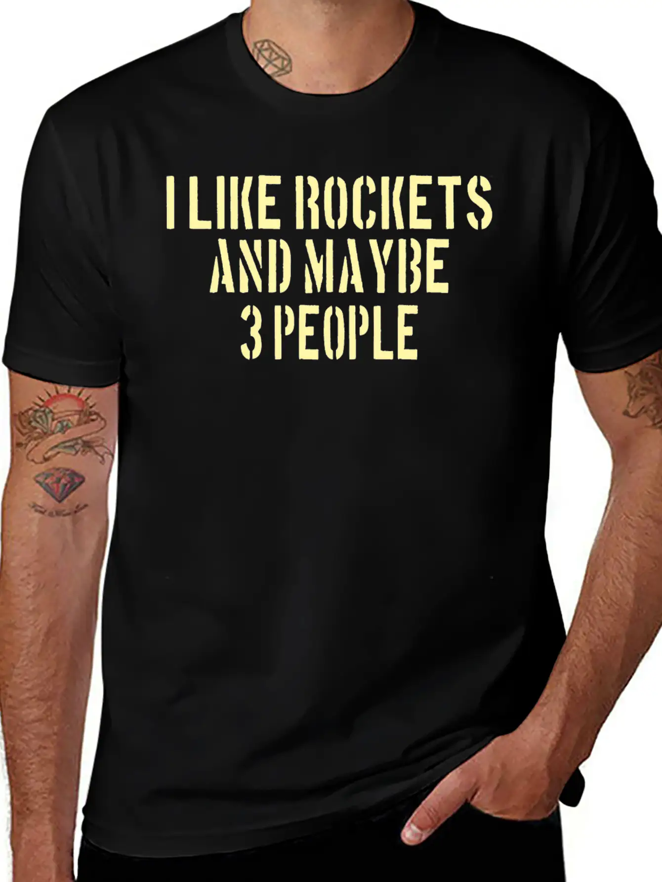 SPACE / ROCKET: Like Rockets And Maybe 3 People Lightweight Cotton T-Shirt – Daily Comfort Graphic Shirt