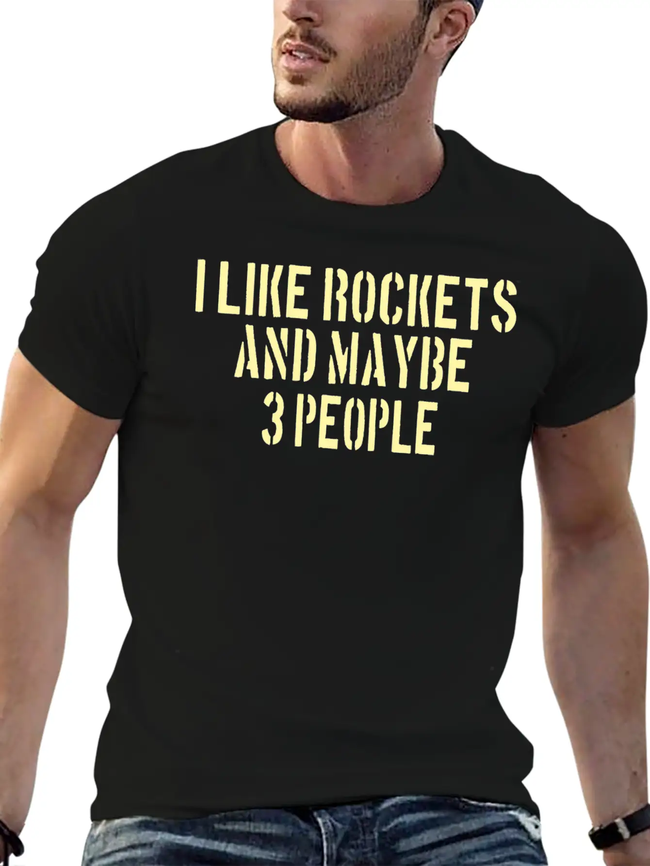 SPACE / ROCKET: Like Rockets And Maybe 3 People Lightweight Cotton T-Shirt – Daily Comfort Graphic Shirt