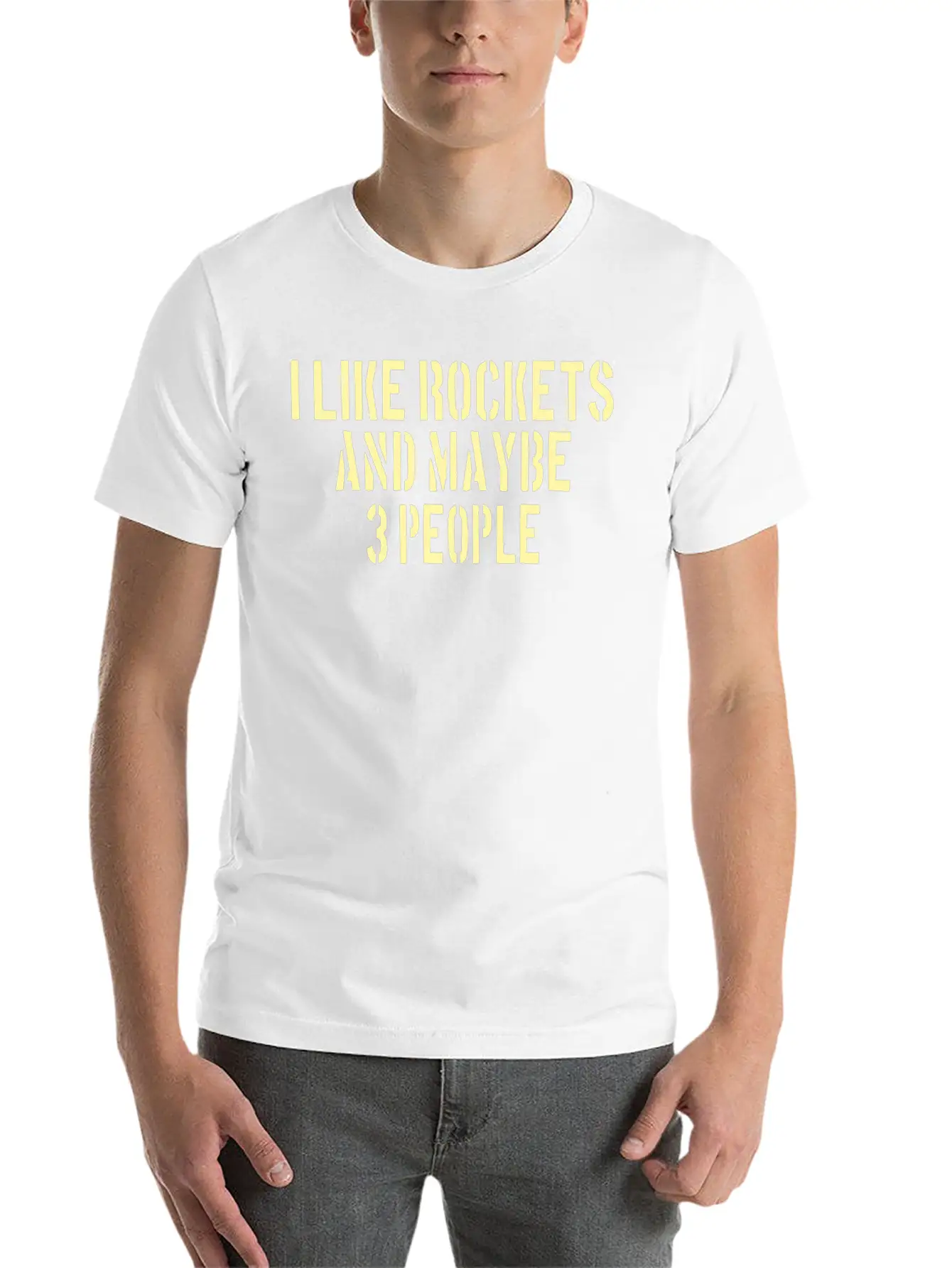SPACE / ROCKET: Like Rockets And Maybe 3 People Lightweight Cotton T-Shirt – Daily Comfort Graphic Shirt
