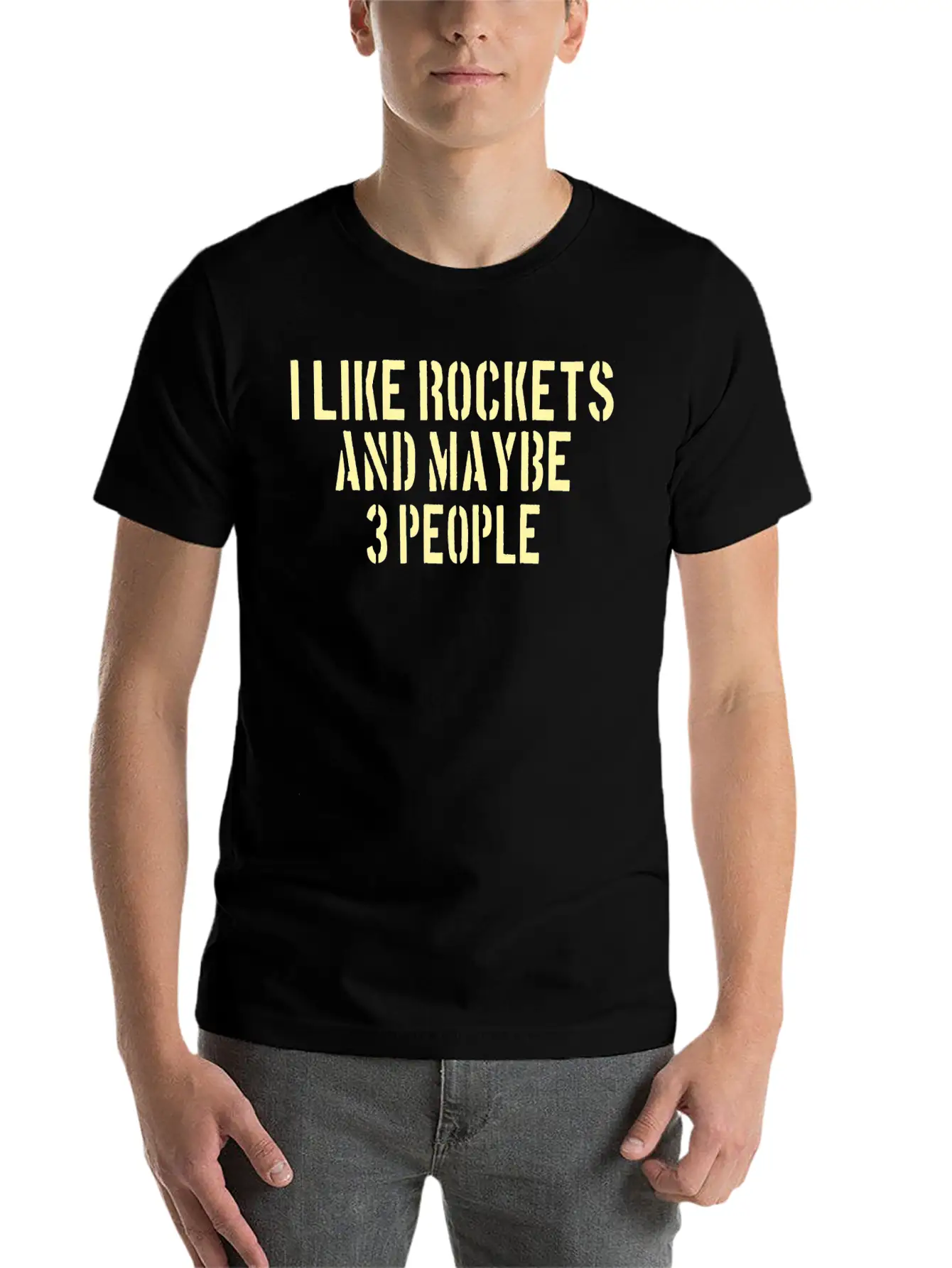 SPACE / ROCKET: Like Rockets And Maybe 3 People Lightweight Cotton T-Shirt – Daily Comfort Graphic Shirt