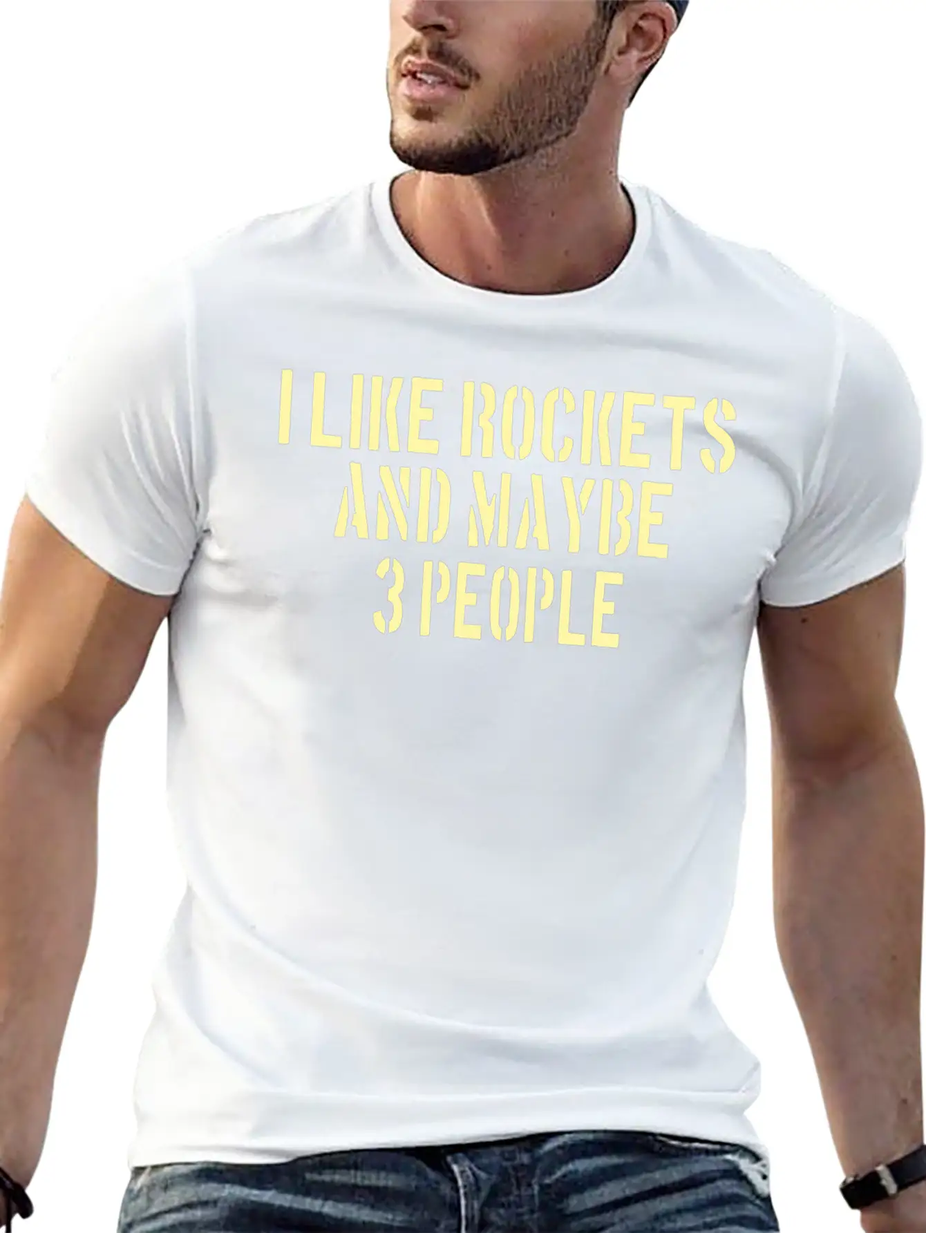 SPACE / ROCKET: Like Rockets And Maybe 3 People Lightweight Cotton T-Shirt – Daily Comfort Graphic Shirt