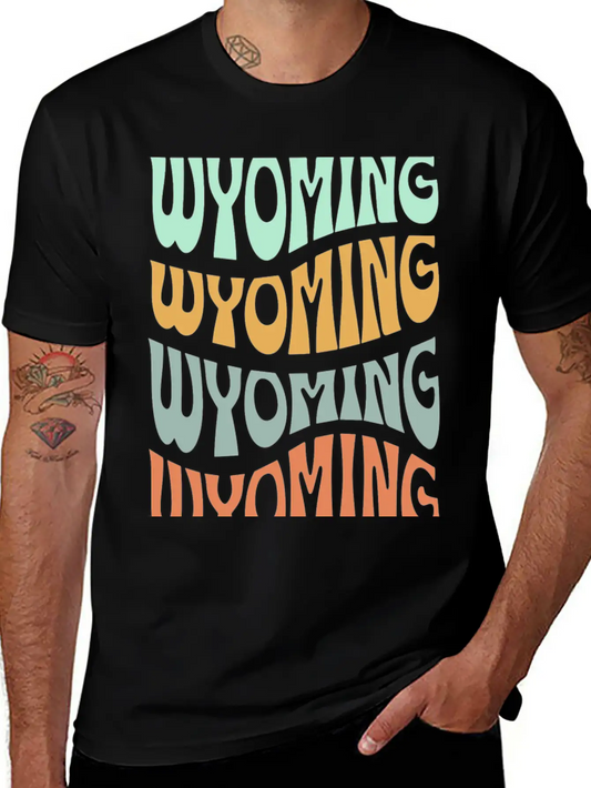 State Of Wyoming Retro Aesthetic Groovy Font Lightweight Cotton T-Shirt – Daily Comfort Graphic Shirt