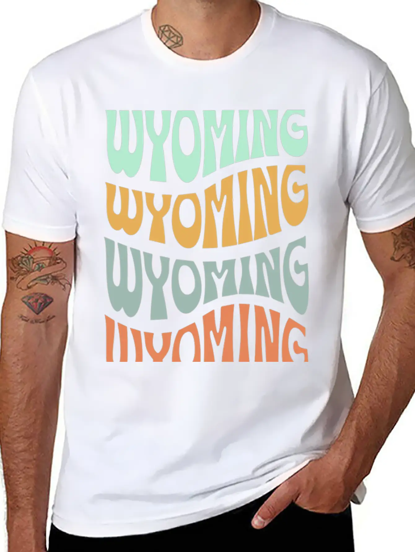 State Of Wyoming Retro Aesthetic Groovy Font Lightweight Cotton T-Shirt – Daily Comfort Graphic Shirt