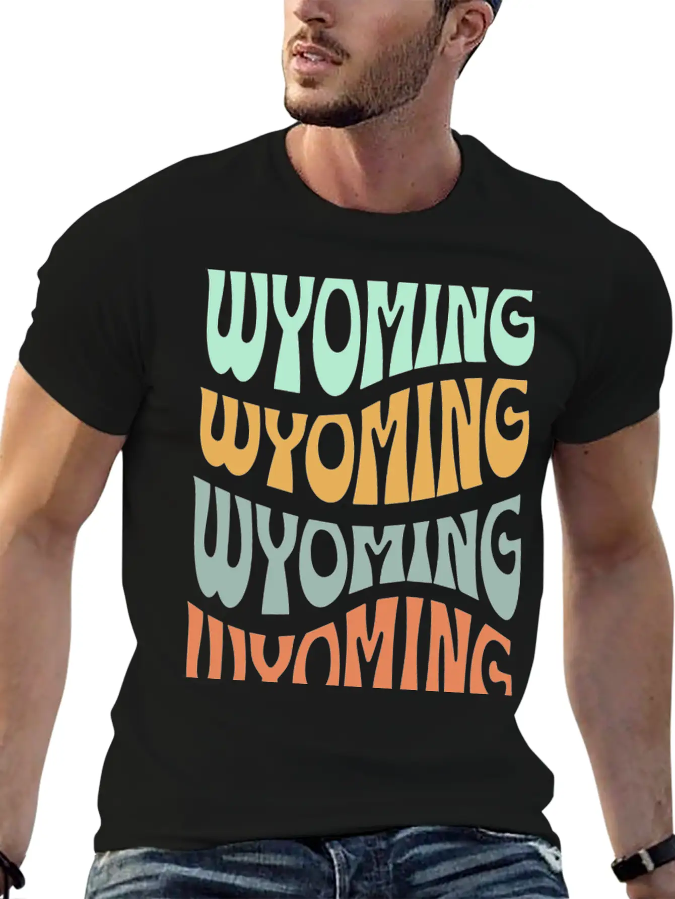 State Of Wyoming Retro Aesthetic Groovy Font Lightweight Cotton T-Shirt – Daily Comfort Graphic Shirt