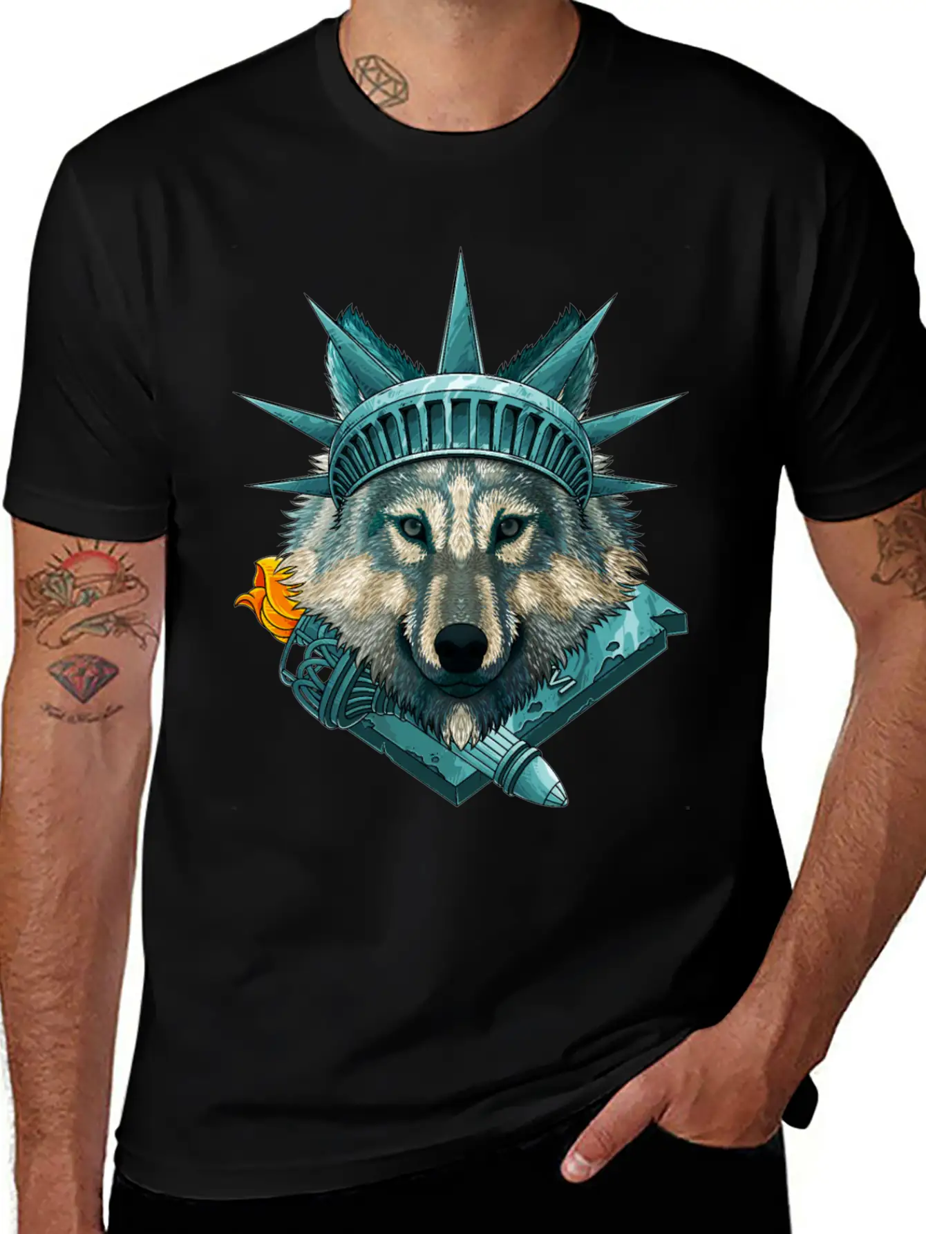 Statue Of Liberty Wolf 4th Of July Animal USA Amer Lightweight Cotton T-Shirt – Daily Comfort Graphic Shirt