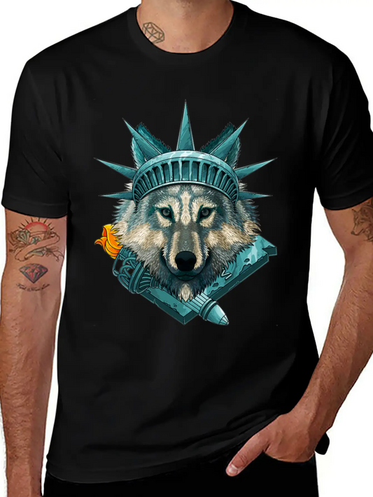 Statue Of Liberty Wolf 4th Of July Animal USA Amer Lightweight Cotton T-Shirt – Daily Comfort Graphic Shirt