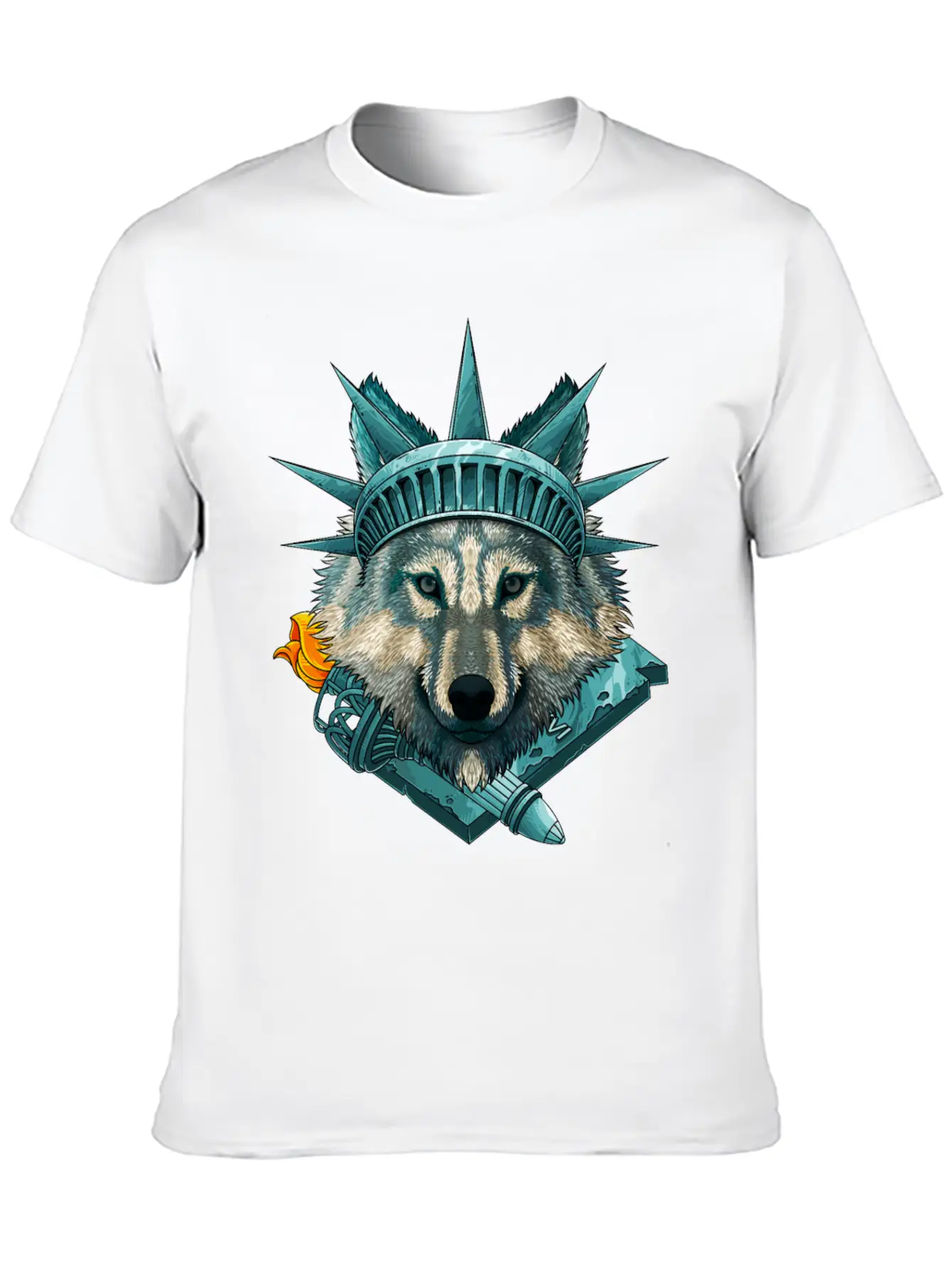 Statue Of Liberty Wolf 4th Of July Animal USA Amer Lightweight Cotton T-Shirt – Daily Comfort Graphic Shirt