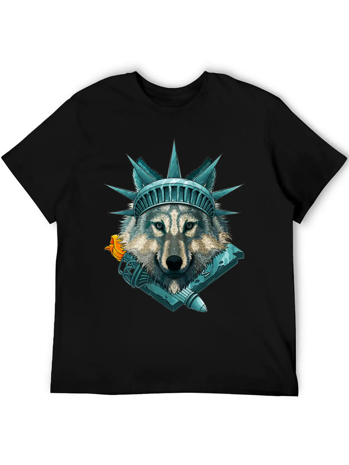 Statue Of Liberty Wolf 4th Of July Animal USA Amer Lightweight Cotton T-Shirt – Daily Comfort Graphic Shirt