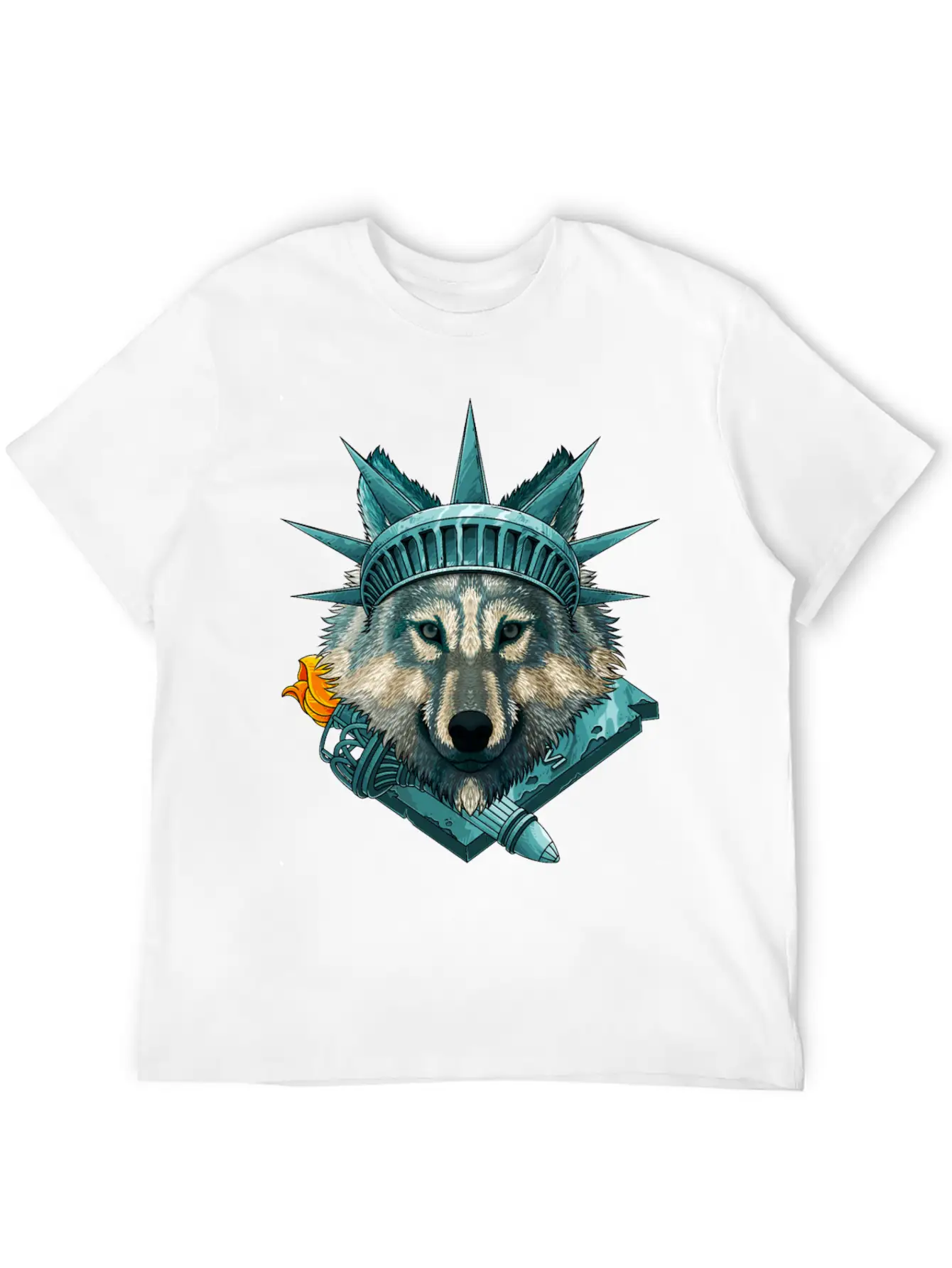 Statue Of Liberty Wolf 4th Of July Animal USA Amer Lightweight Cotton T-Shirt – Daily Comfort Graphic Shirt