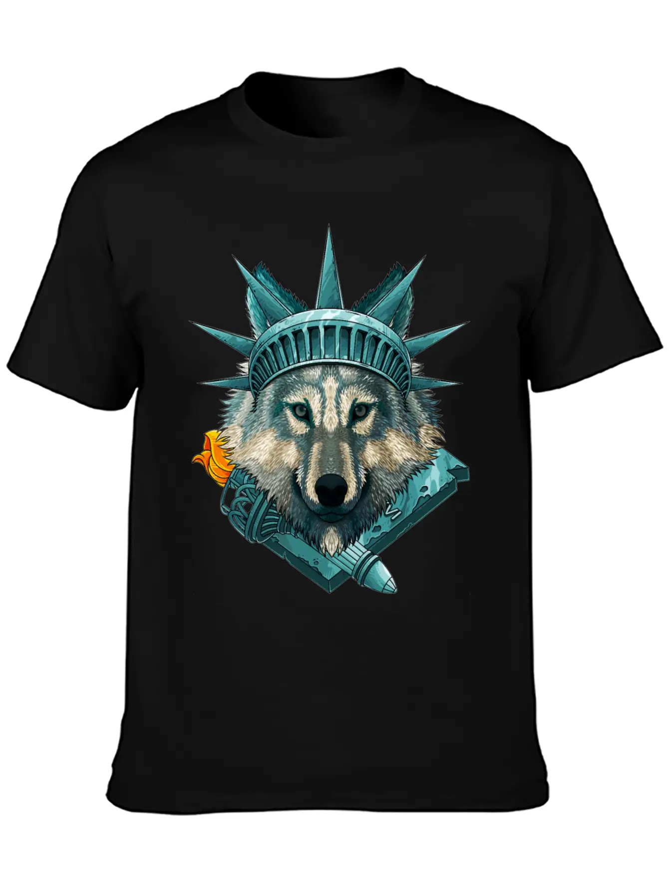 Statue Of Liberty Wolf 4th Of July Animal USA Amer Lightweight Cotton T-Shirt – Daily Comfort Graphic Shirt