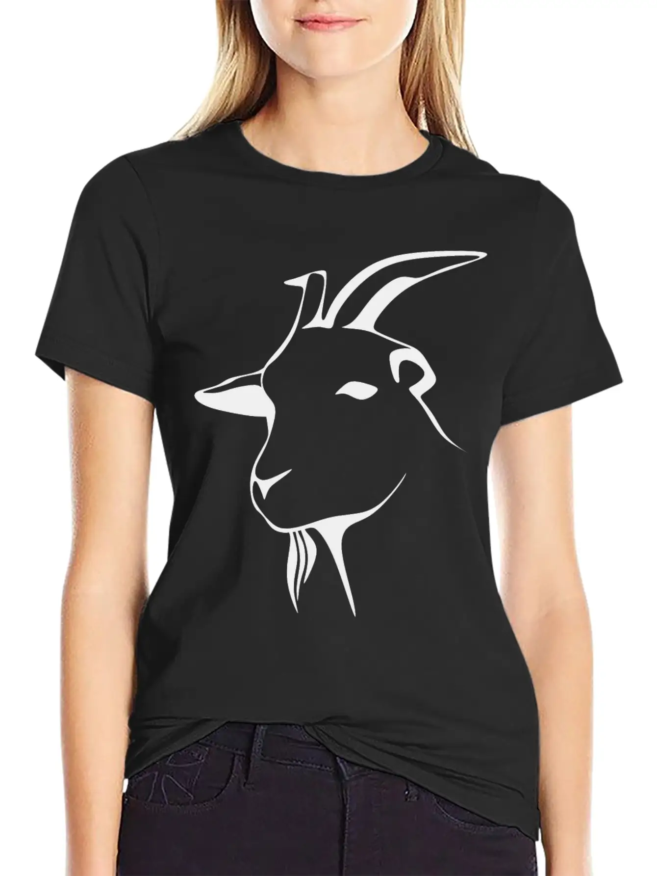 Stylized Goat Line Art Lightweight Cotton T-Shirt – Daily Comfort Graphic Shirt