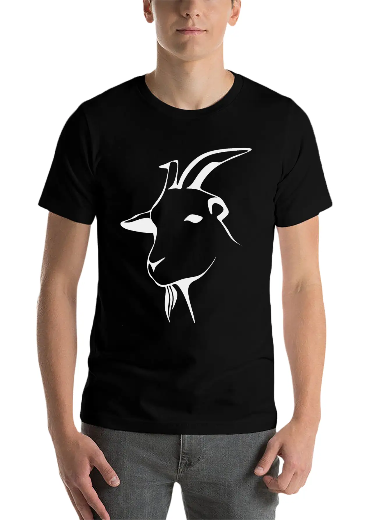 Stylized Goat Line Art Lightweight Cotton T-Shirt – Daily Comfort Graphic Shirt