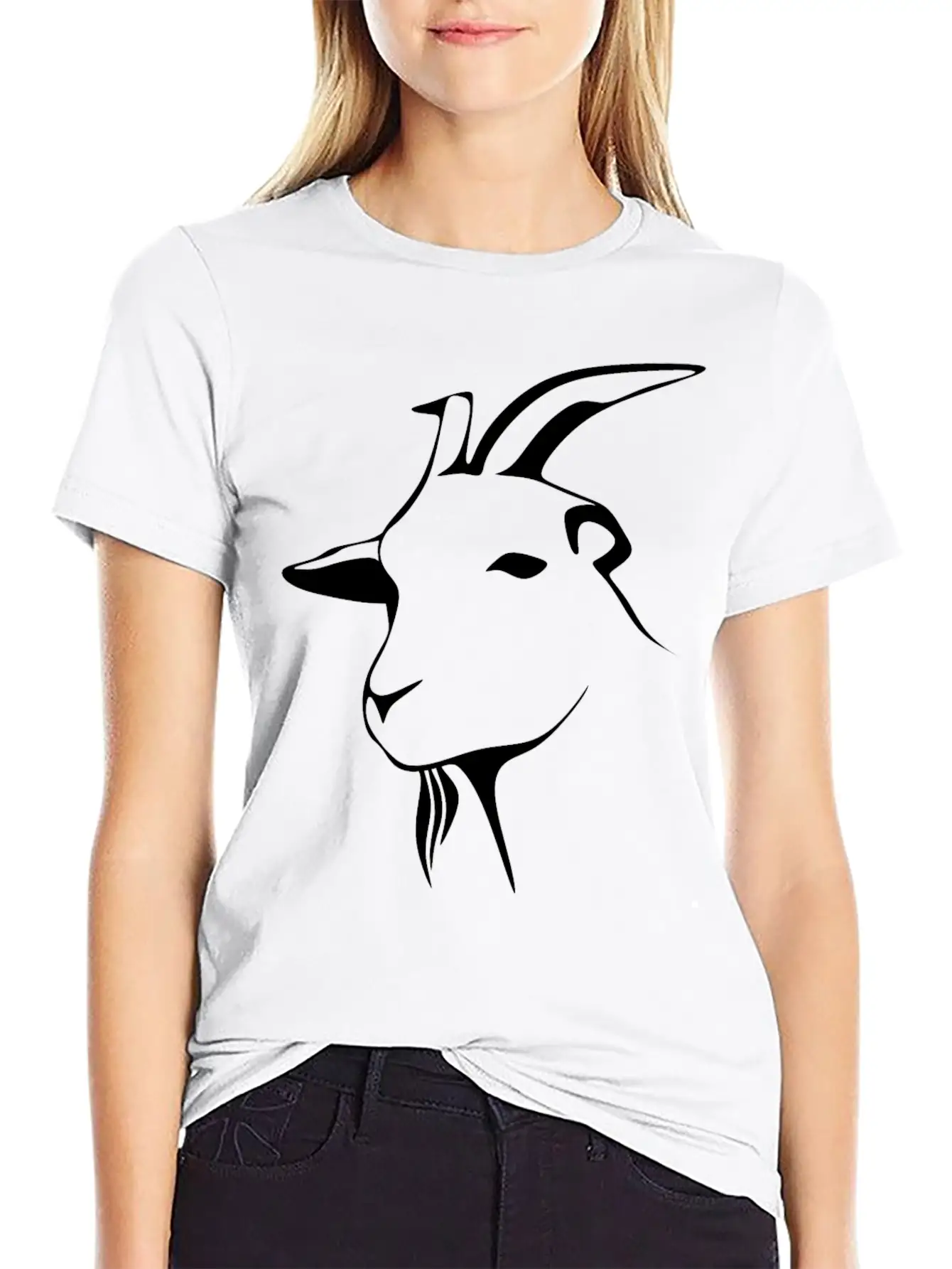 Stylized Goat Line Art Lightweight Cotton T-Shirt – Daily Comfort Graphic Shirt