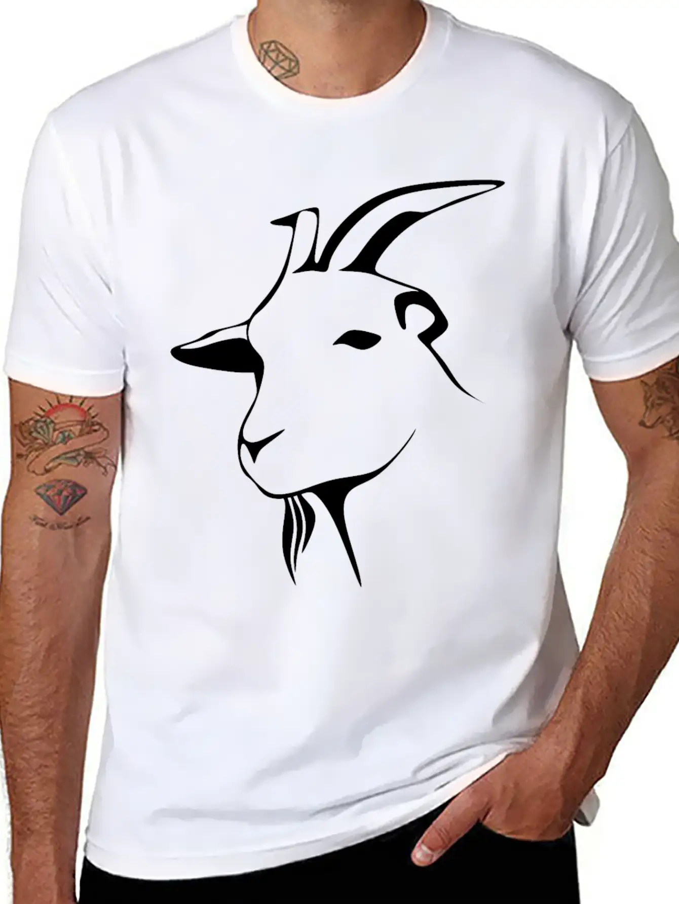 Stylized Goat Line Art Lightweight Cotton T-Shirt – Daily Comfort Graphic Shirt