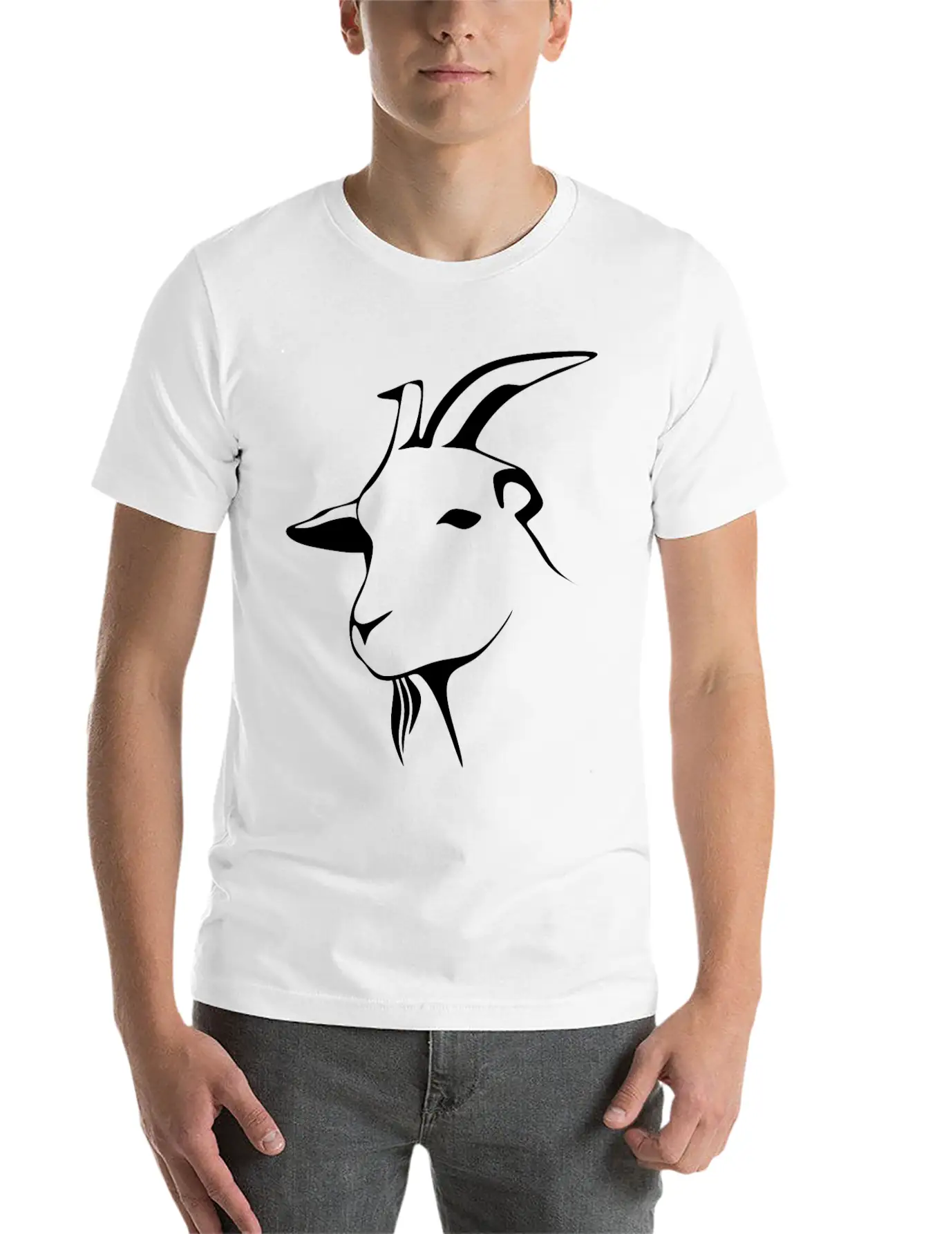 Stylized Goat Line Art Lightweight Cotton T-Shirt – Daily Comfort Graphic Shirt