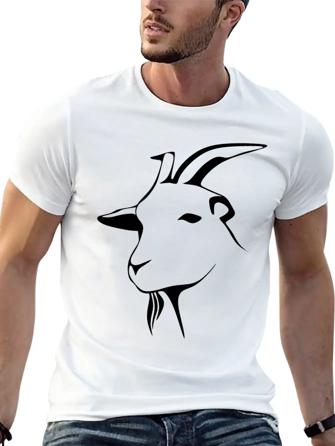 Stylized Goat Line Art Lightweight Cotton T-Shirt – Daily Comfort Graphic Shirt