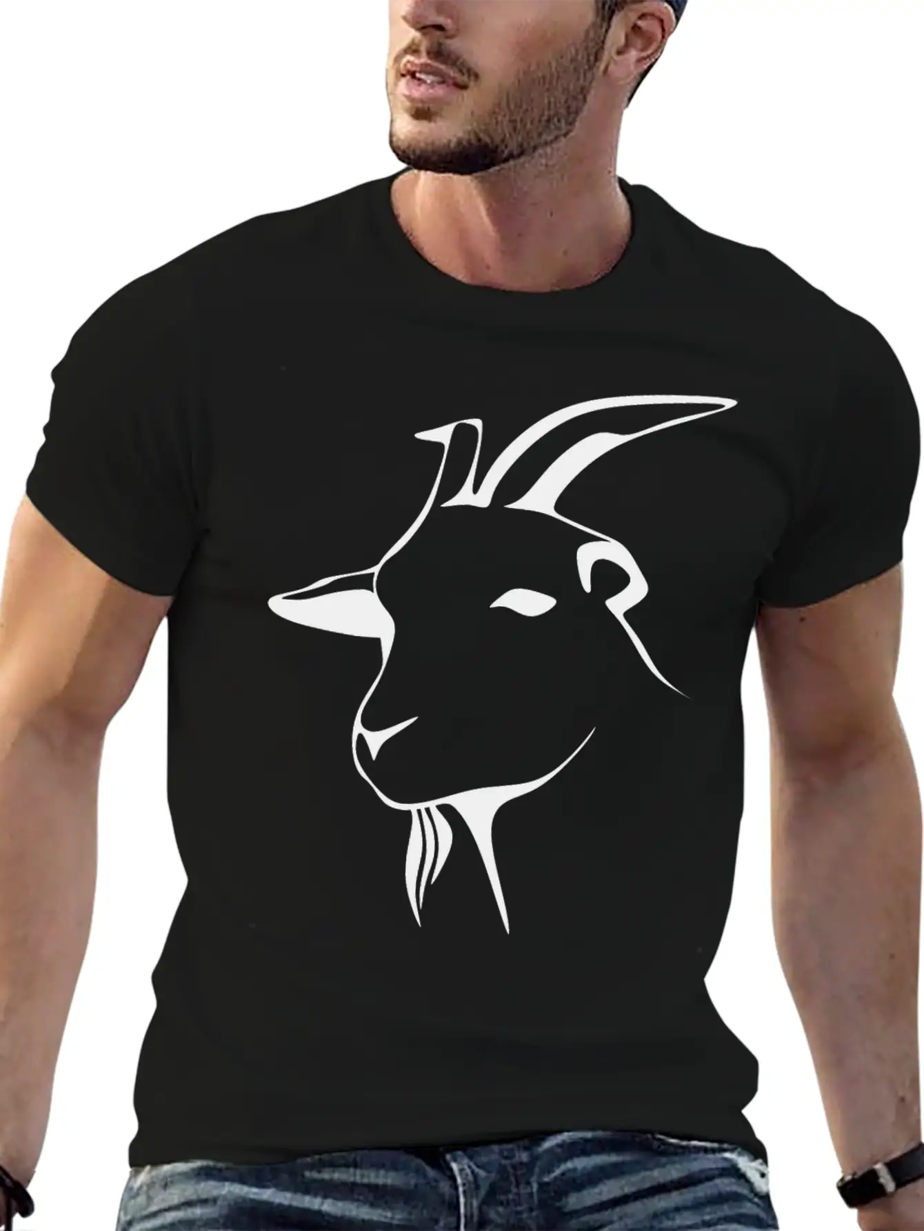 Stylized Goat Line Art Lightweight Cotton T-Shirt – Daily Comfort Graphic Shirt