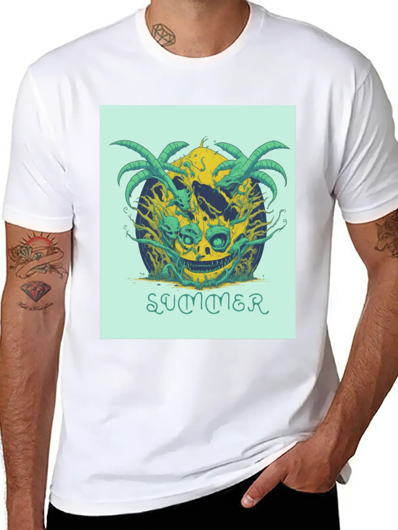 "summer" Lettering With Vintage Art Lightweight Cotton T-Shirt – Daily Comfort Graphic Shirt