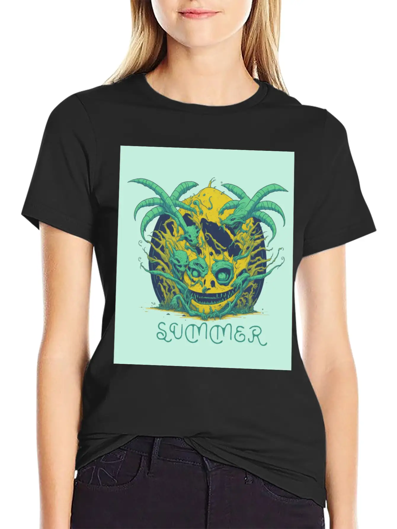 "summer" Lettering With Vintage Art Lightweight Cotton T-Shirt – Daily Comfort Graphic Shirt