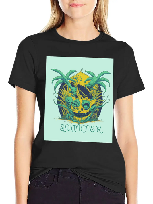 "summer" Lettering With Vintage Art Lightweight Cotton T-Shirt – Daily Comfort Graphic Shirt