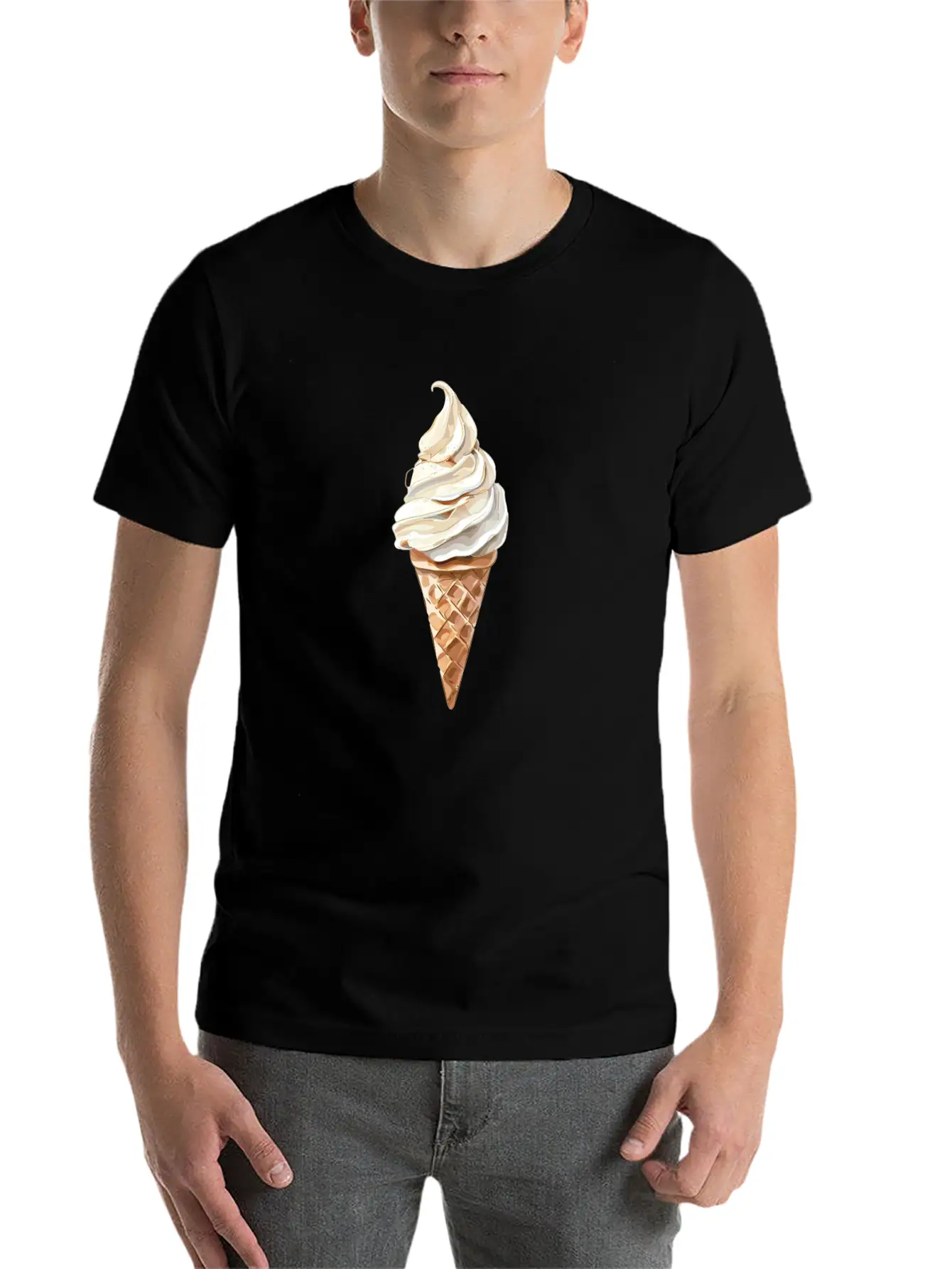 Swirled Vanilla Ice Cream Cone Delight Lightweight Cotton T-Shirt – Daily Comfort Graphic Shirt