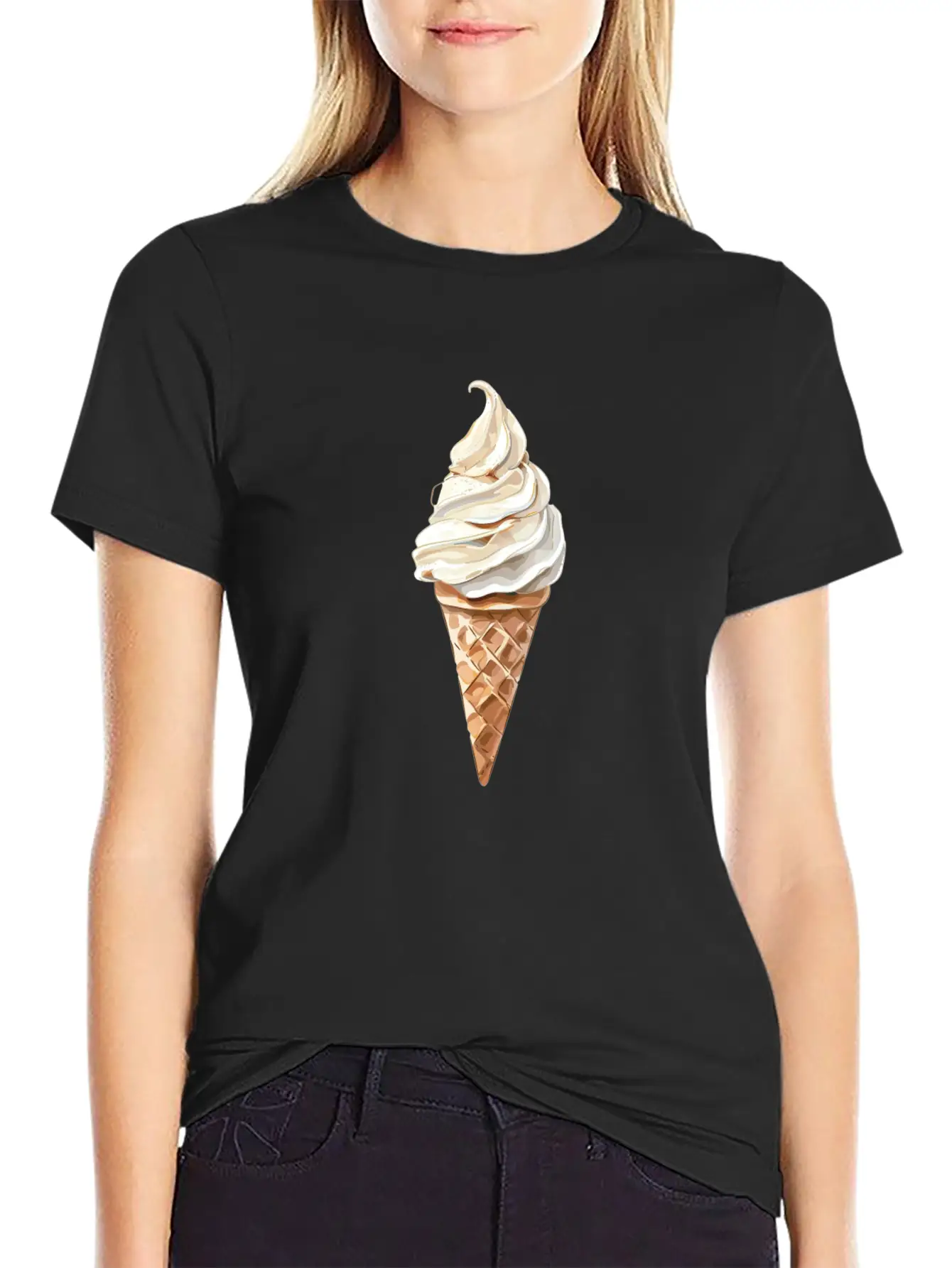 Swirled Vanilla Ice Cream Cone Delight Lightweight Cotton T-Shirt – Daily Comfort Graphic Shirt