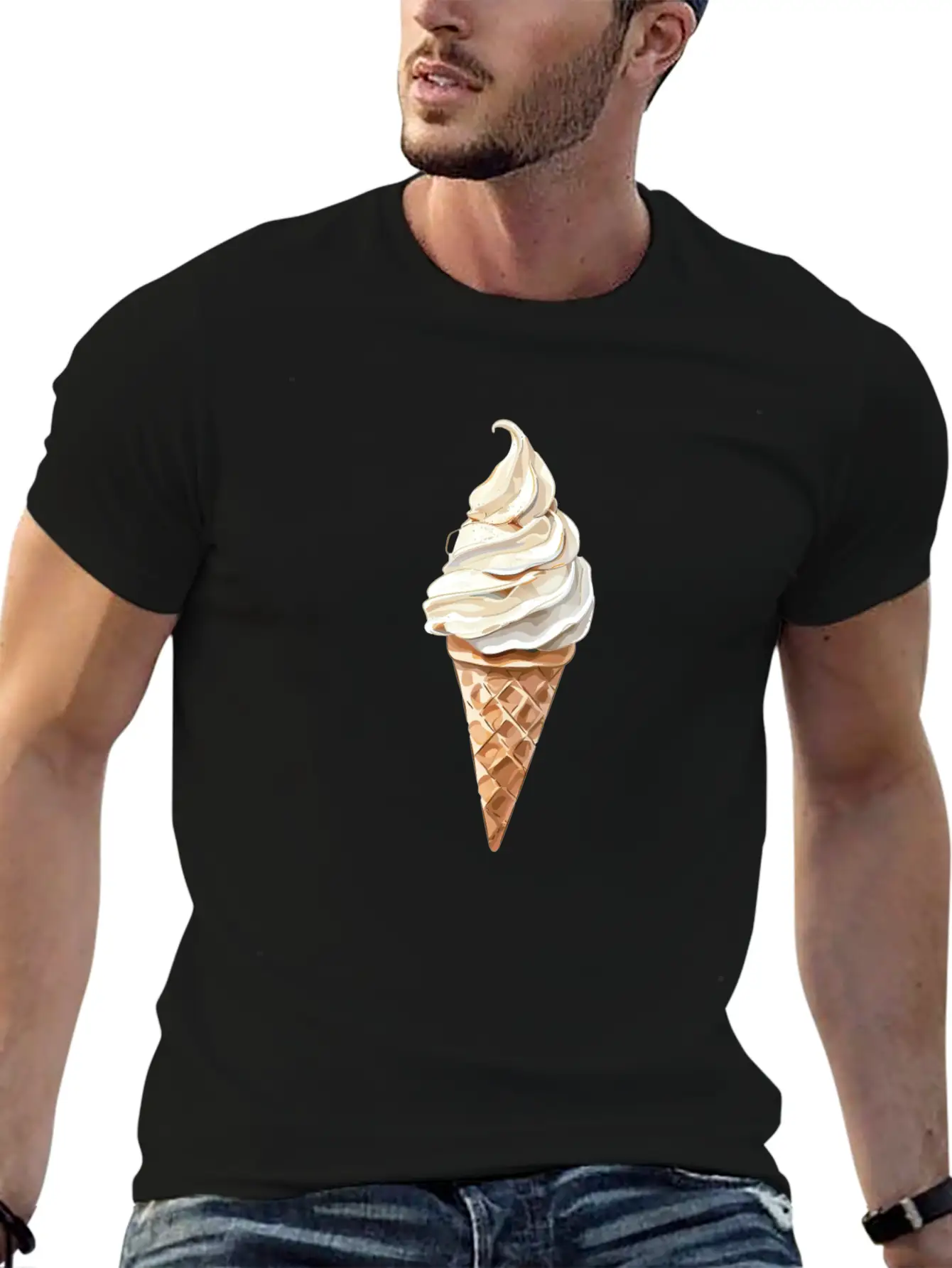 Swirled Vanilla Ice Cream Cone Delight Lightweight Cotton T-Shirt – Daily Comfort Graphic Shirt