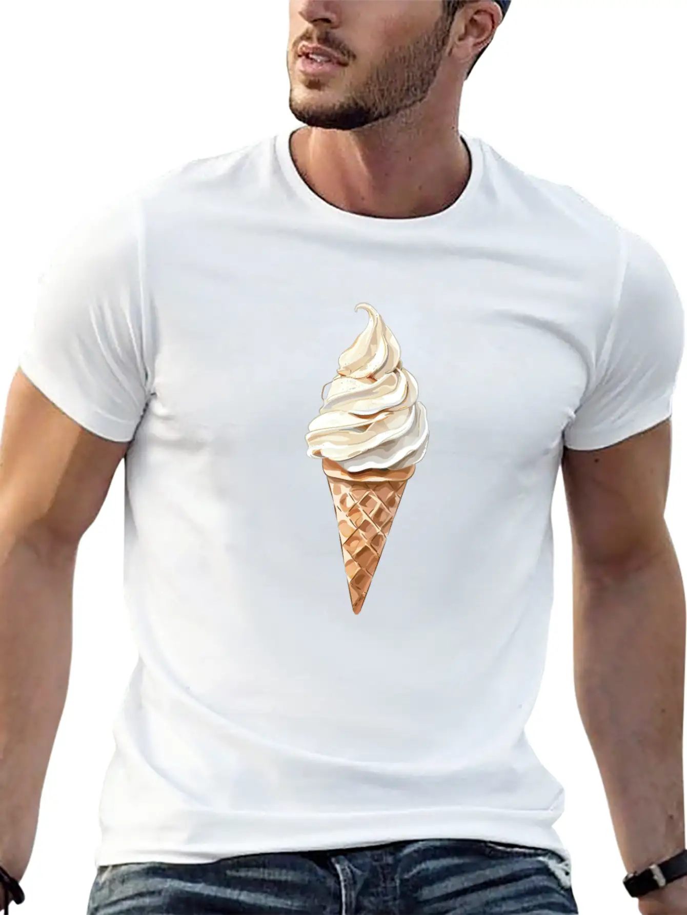Swirled Vanilla Ice Cream Cone Delight Lightweight Cotton T-Shirt – Daily Comfort Graphic Shirt