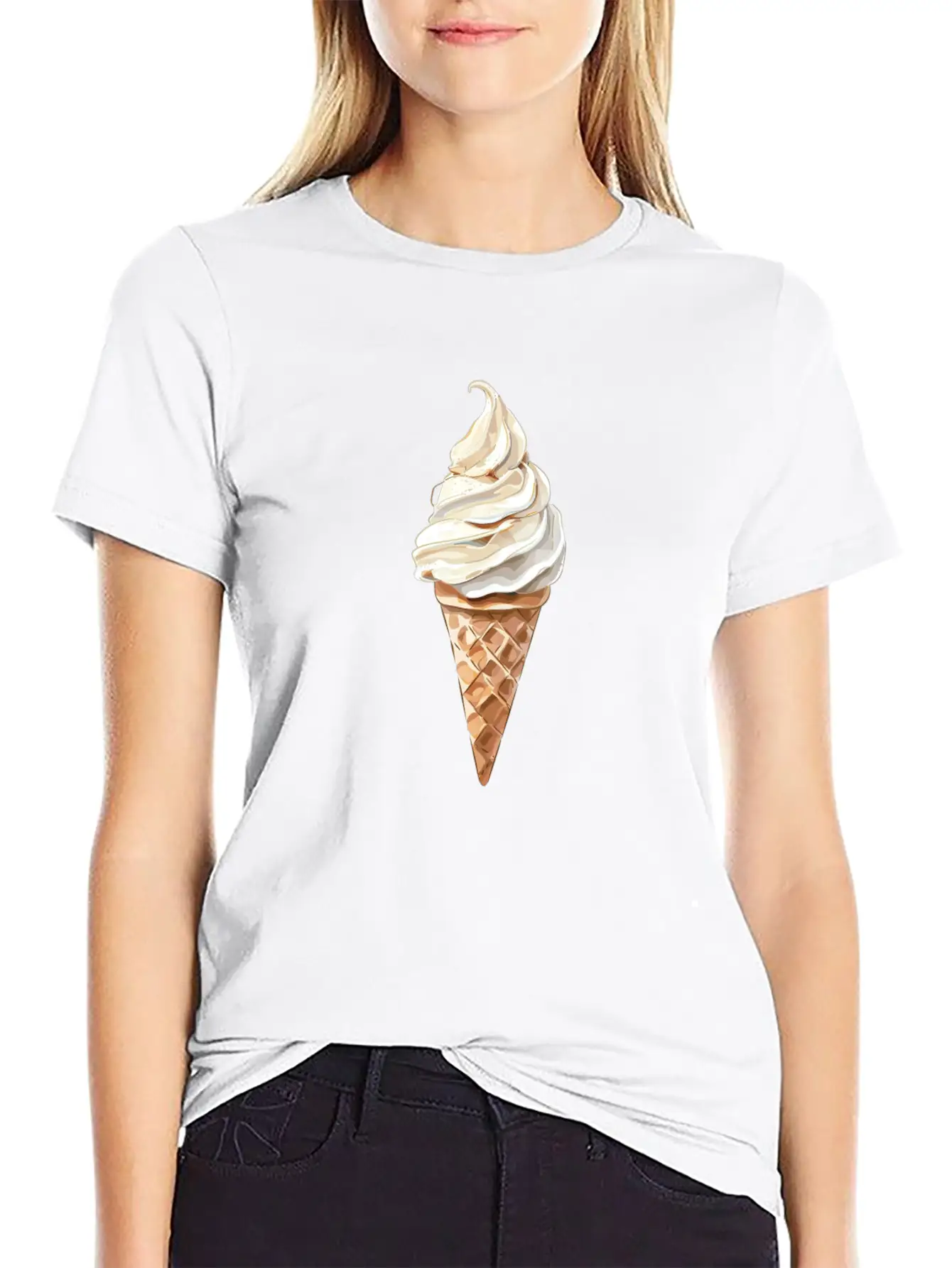 Swirled Vanilla Ice Cream Cone Delight Lightweight Cotton T-Shirt – Daily Comfort Graphic Shirt