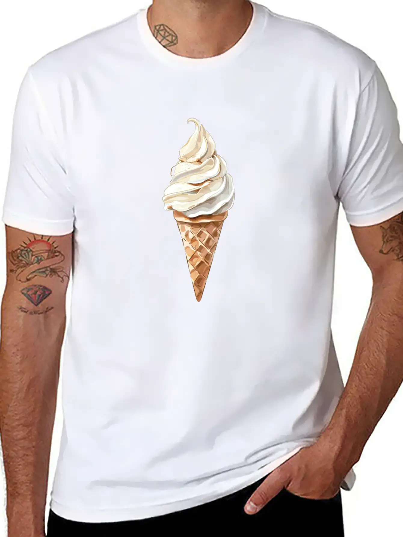 Swirled Vanilla Ice Cream Cone Delight Lightweight Cotton T-Shirt – Daily Comfort Graphic Shirt