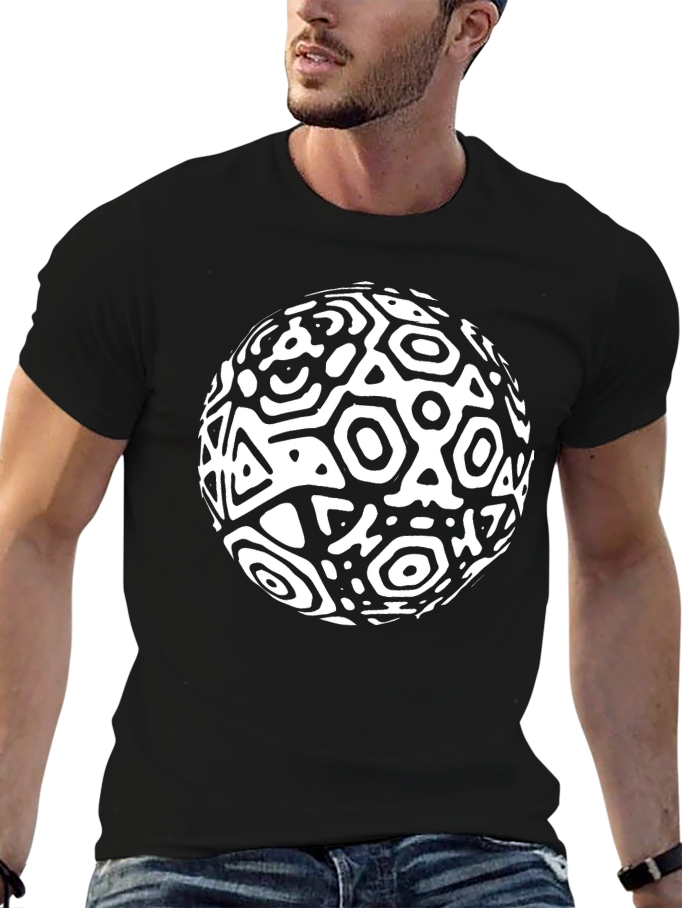 Abstract Geometric Sphere Black T-Shirt