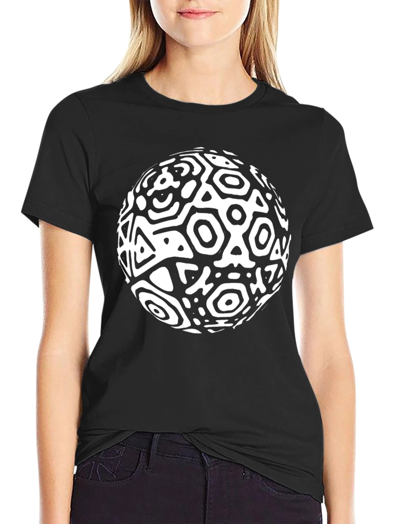Abstract Geometric Sphere Black T-Shirt