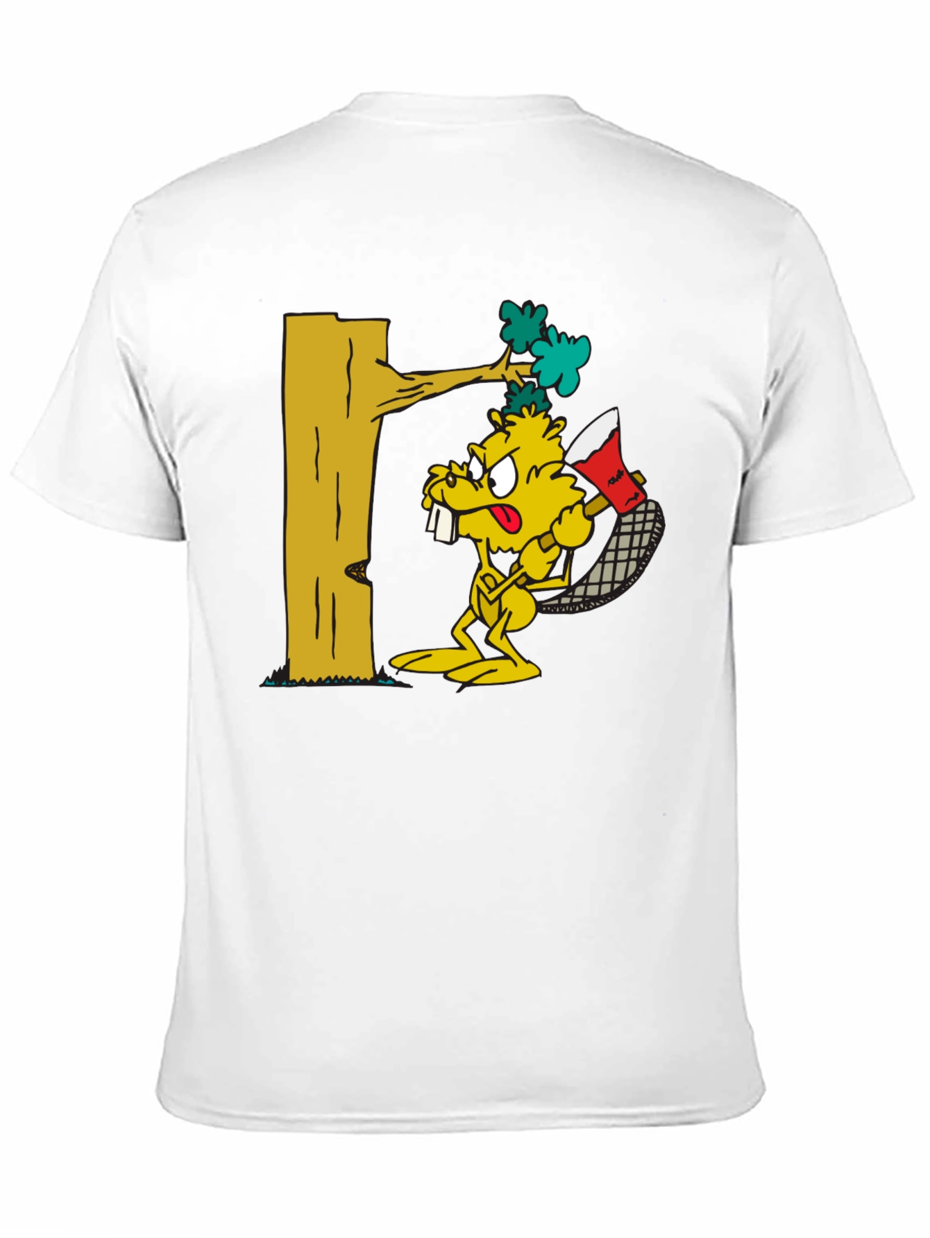 Cartoon Beaver Lumberjack Black T-Shirt