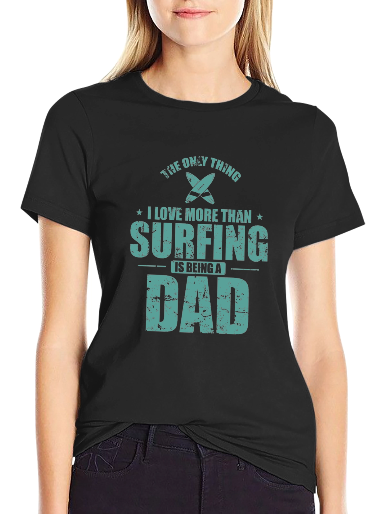 Surfing Dad Graphic Tee - Black Cotton T-Shirt