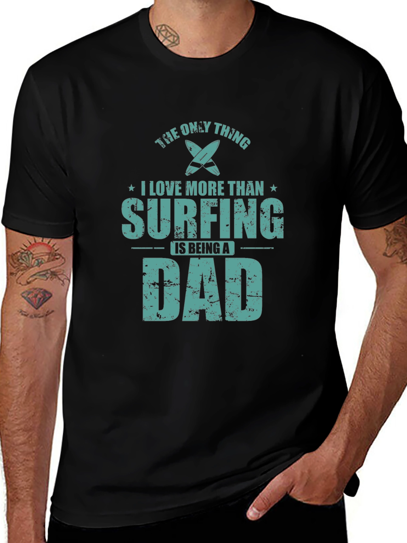 Surfing Dad Graphic Tee - Black Cotton T-Shirt