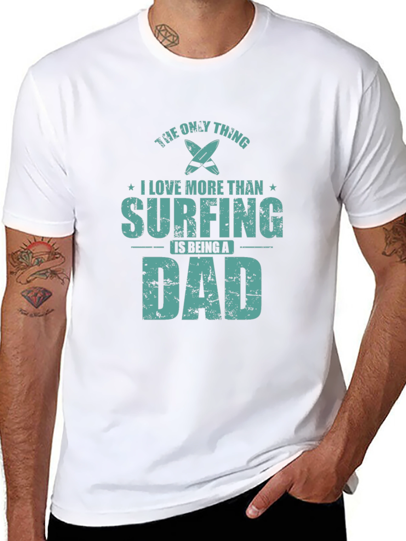 Surfing Dad Graphic Tee - Black Cotton T-Shirt