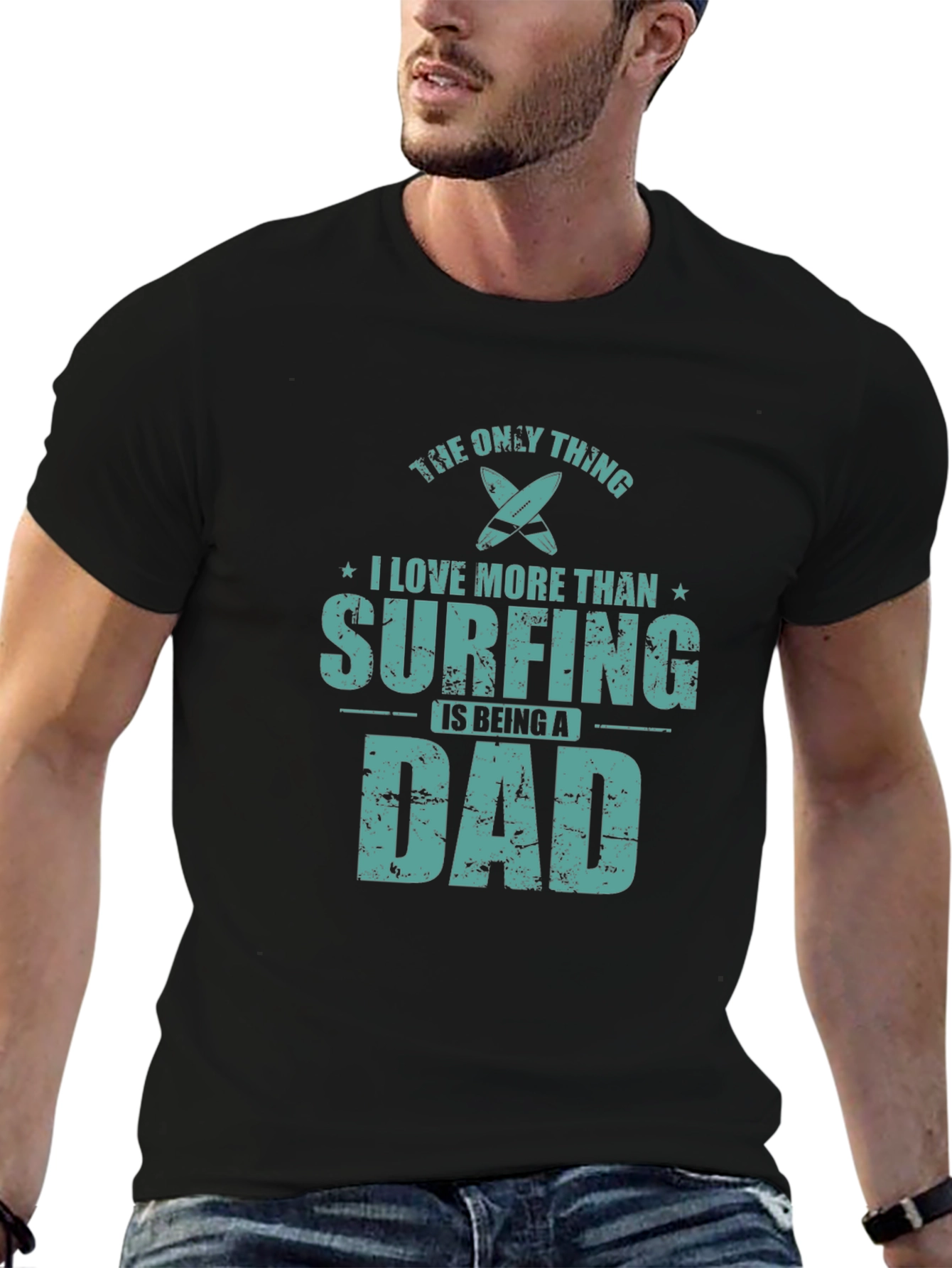 Surfing Dad Graphic Tee - Black Cotton T-Shirt