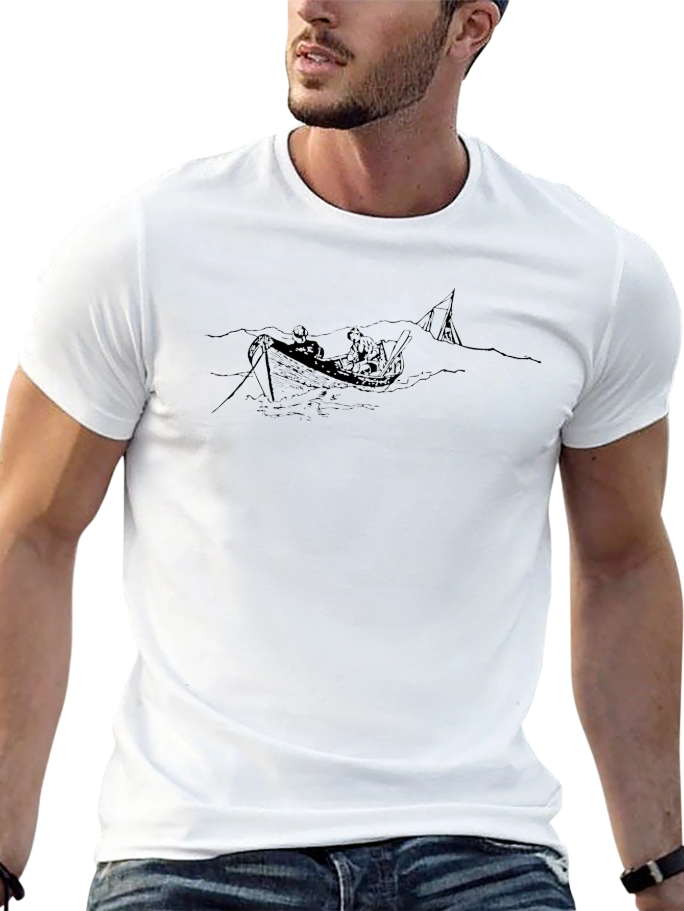 Black T-Shirt with Boat Graphic