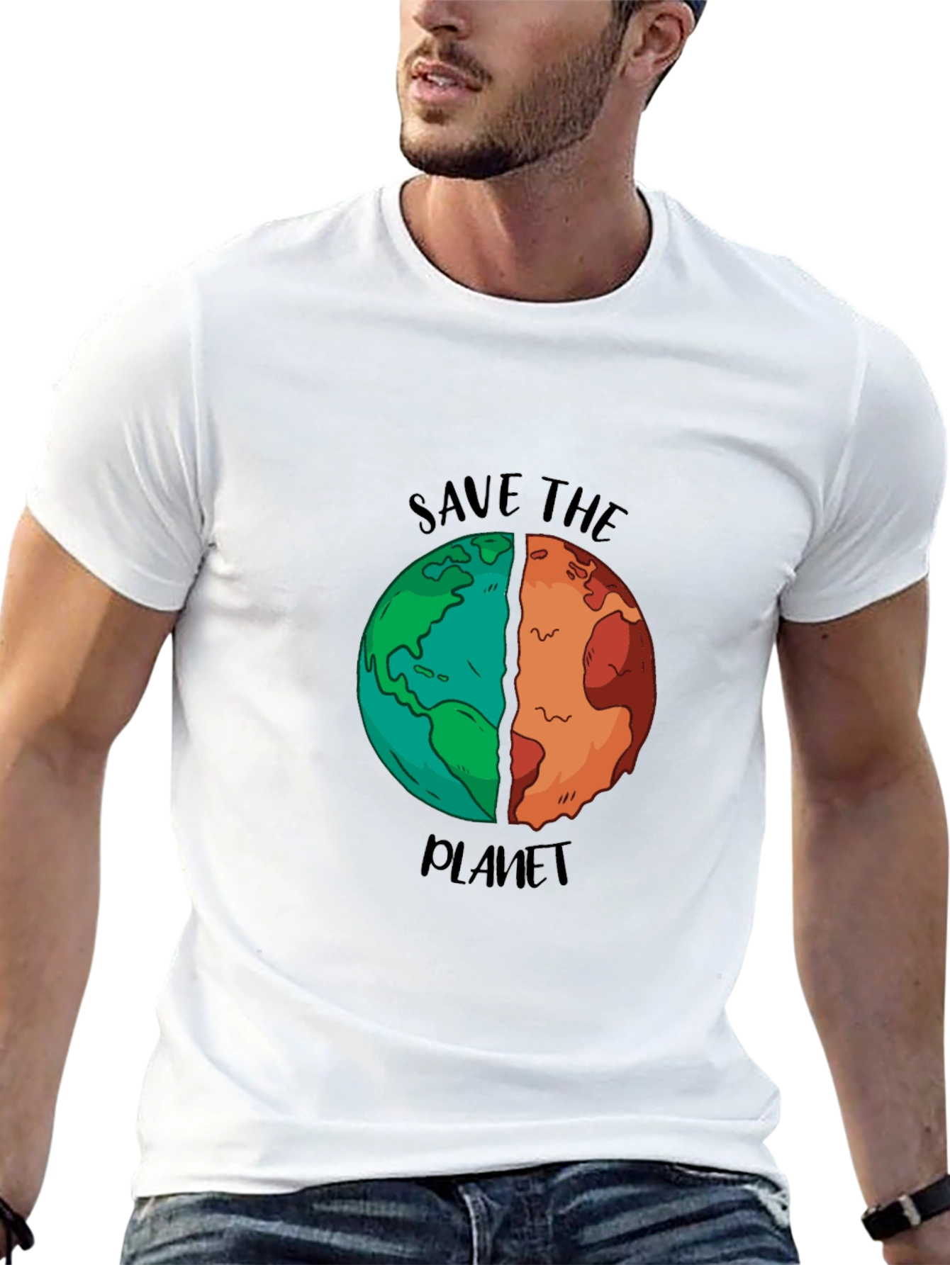 Save the Planet Graphic T-Shirt - Black Cotton Blend