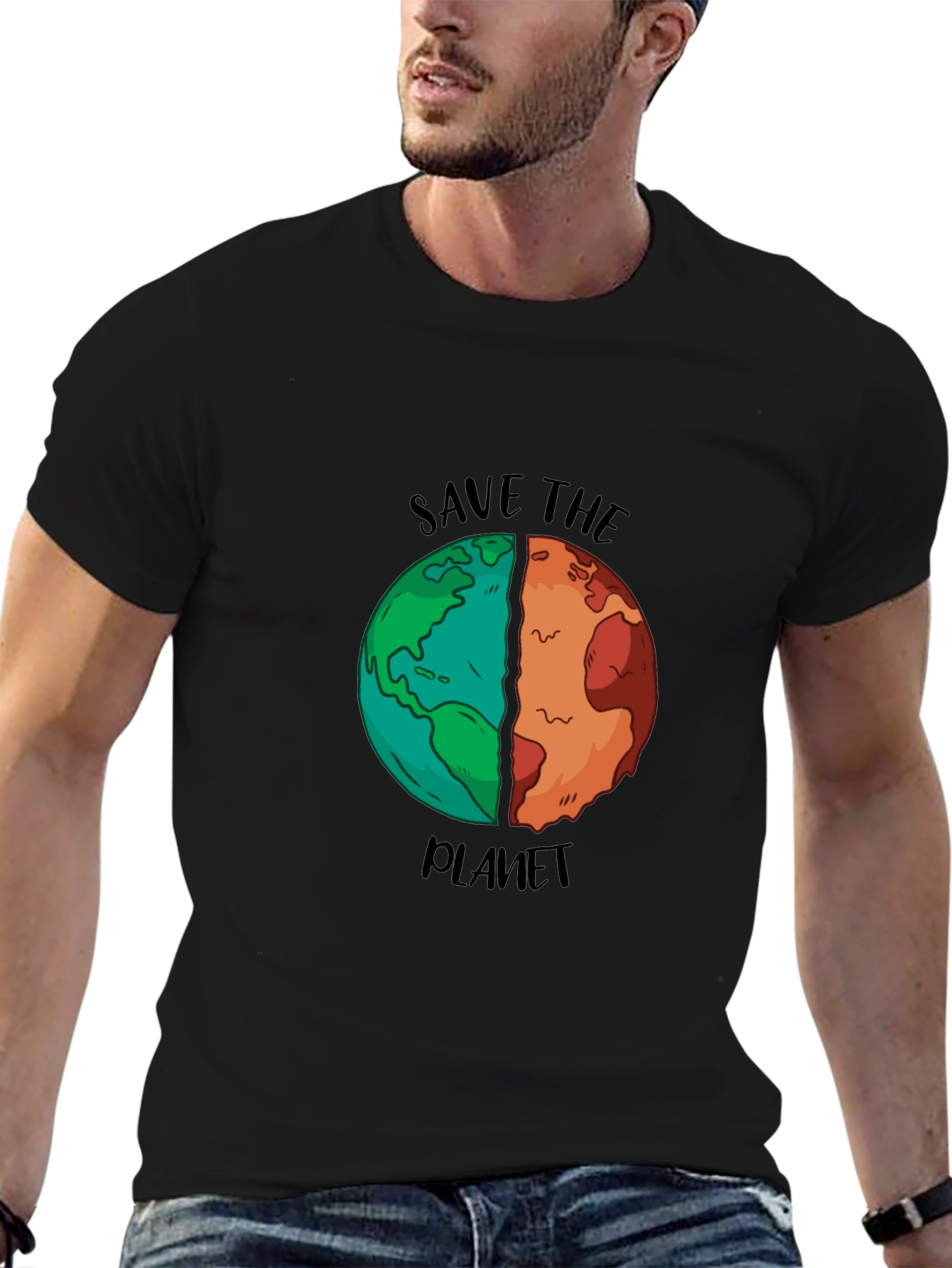 Save the Planet Graphic T-Shirt - Black Cotton Blend