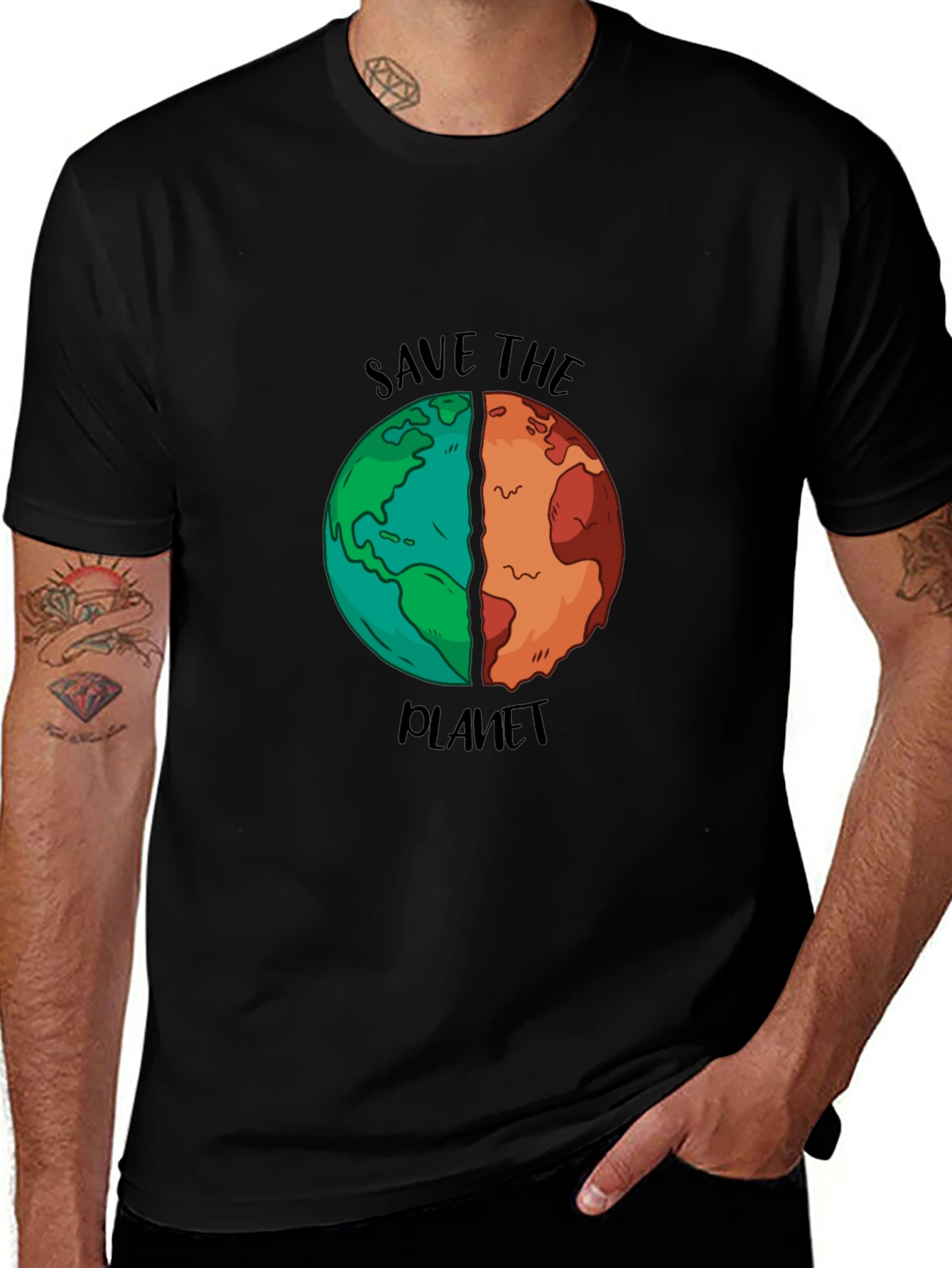 Save the Planet Graphic T-Shirt - Black Cotton Blend
