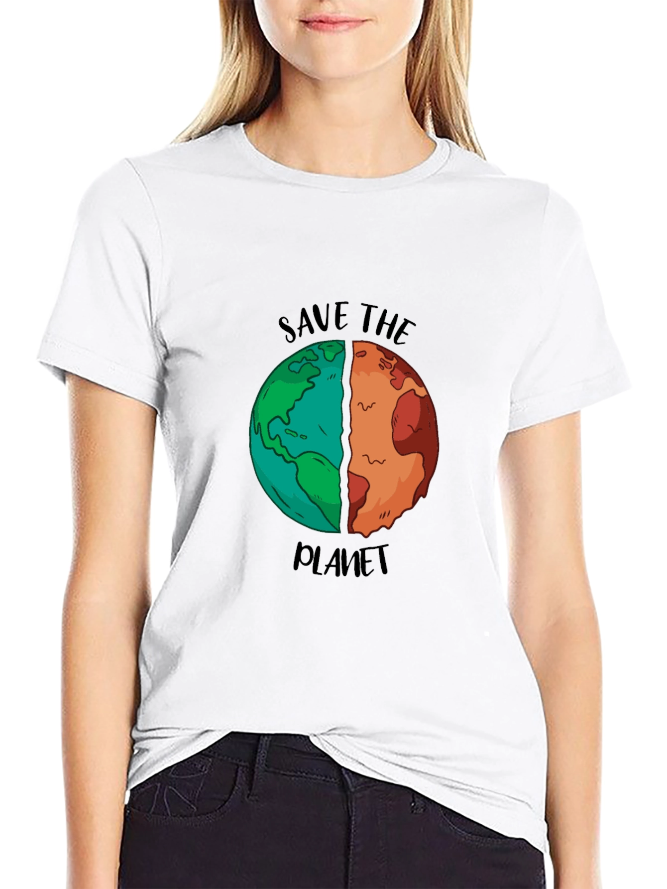 Save the Planet Graphic T-Shirt - Black Cotton Blend