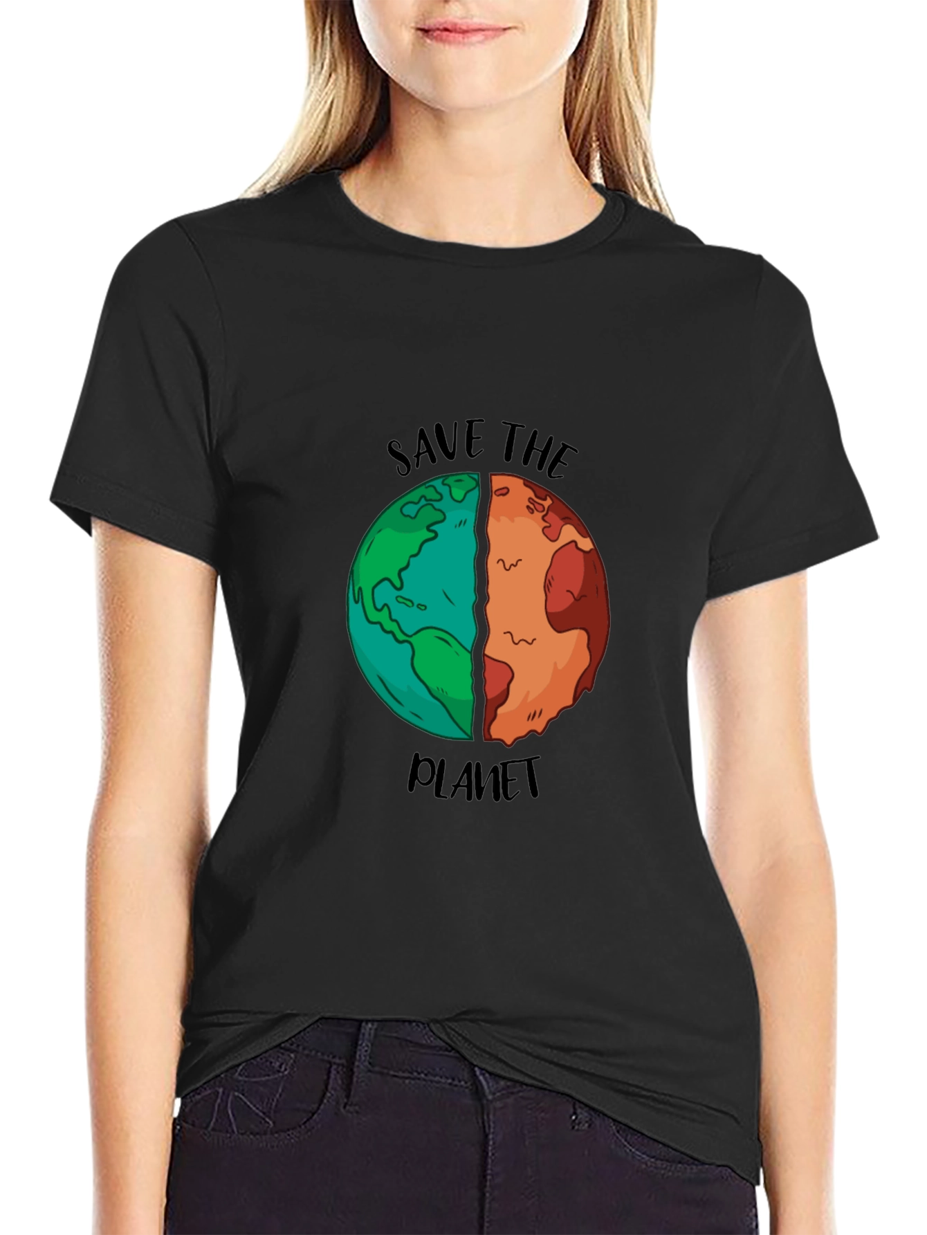 Save the Planet Graphic T-Shirt - Black Cotton Blend