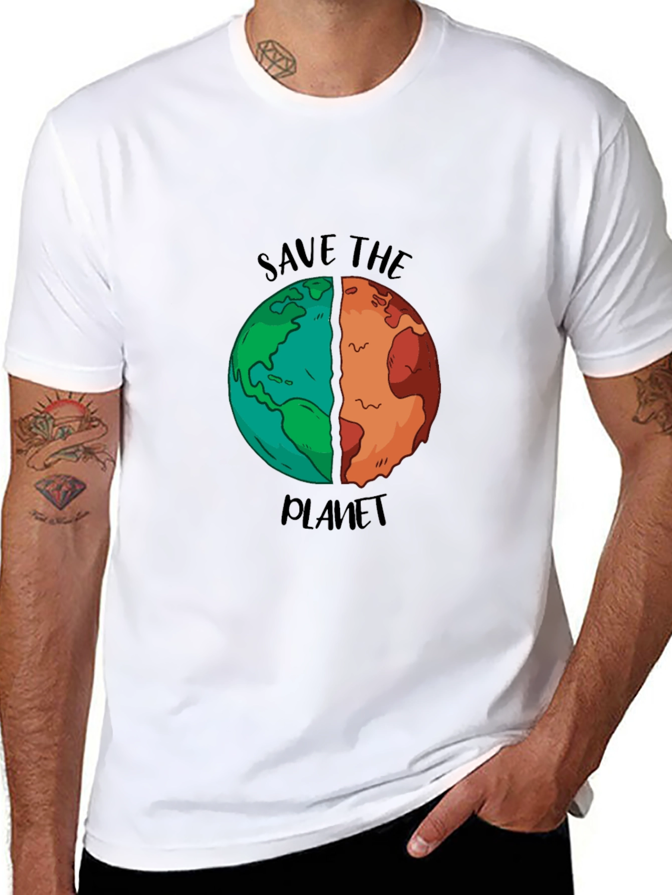 Save the Planet Graphic T-Shirt - Black Cotton Blend
