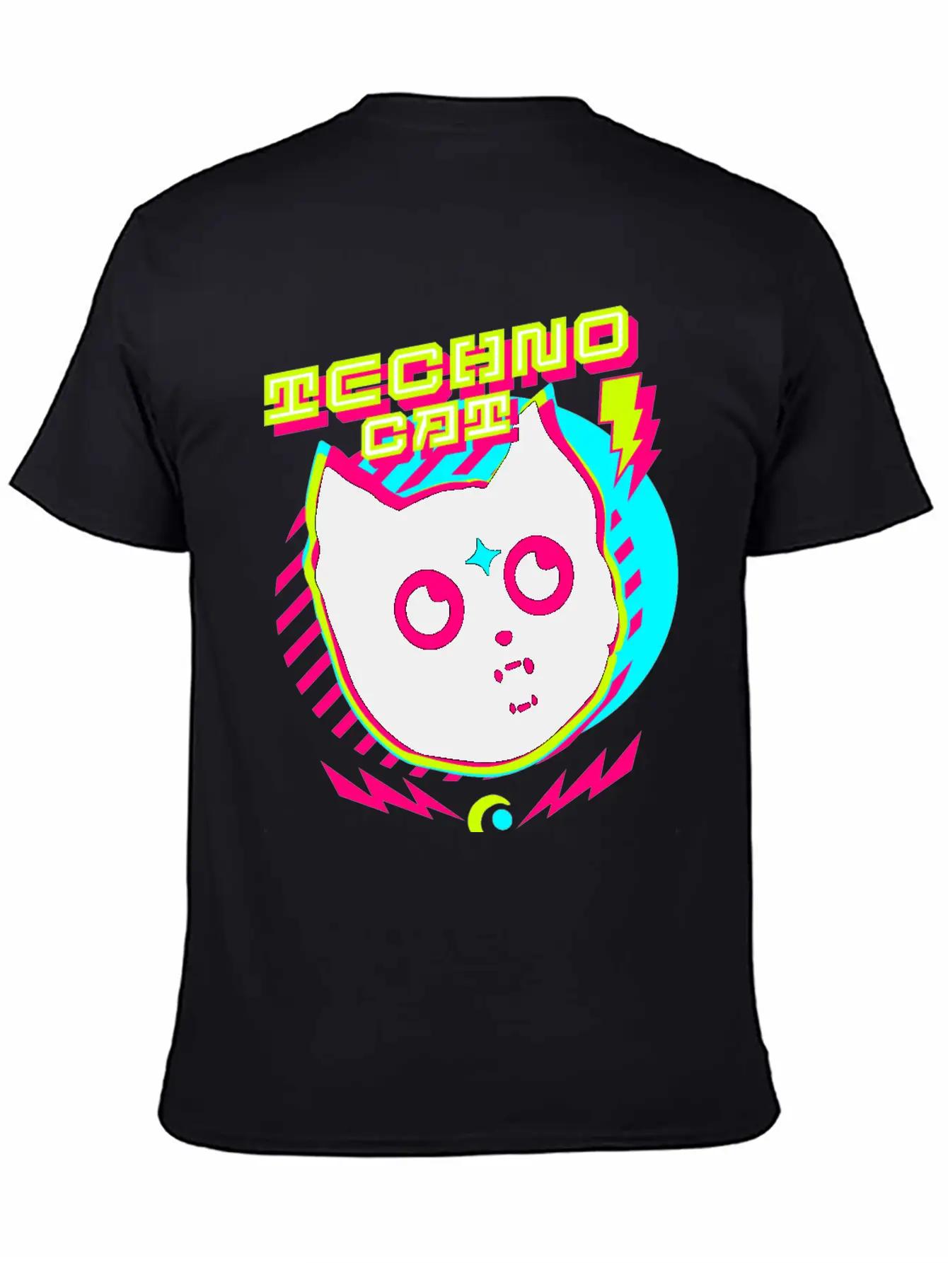 TECHNO - Techno Cat (lime/pink) Lightweight Cotton T-Shirt – Daily Comfort Graphic Shirt
