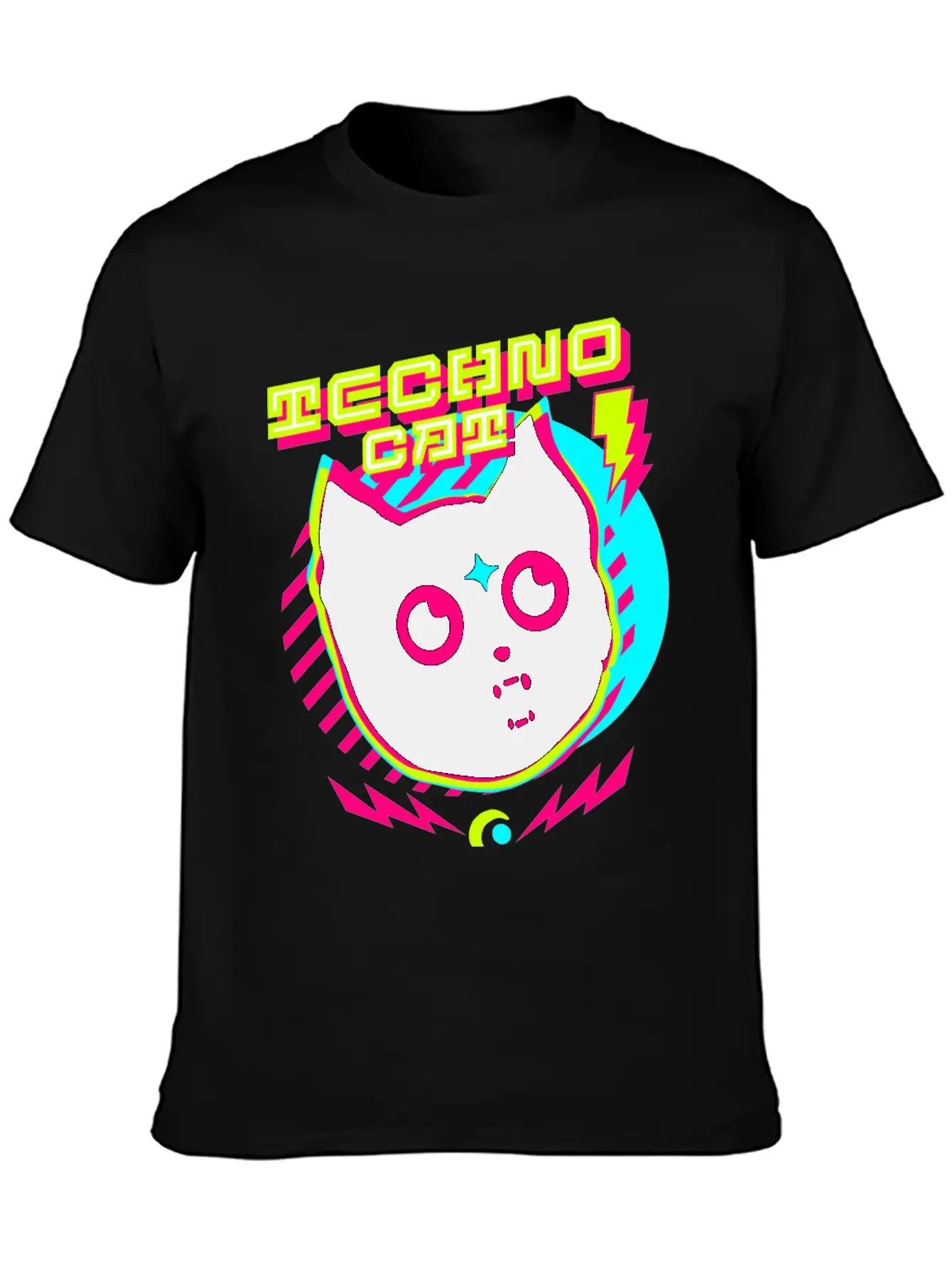 TECHNO - Techno Cat (lime/pink) Lightweight Cotton T-Shirt – Daily Comfort Graphic Shirt