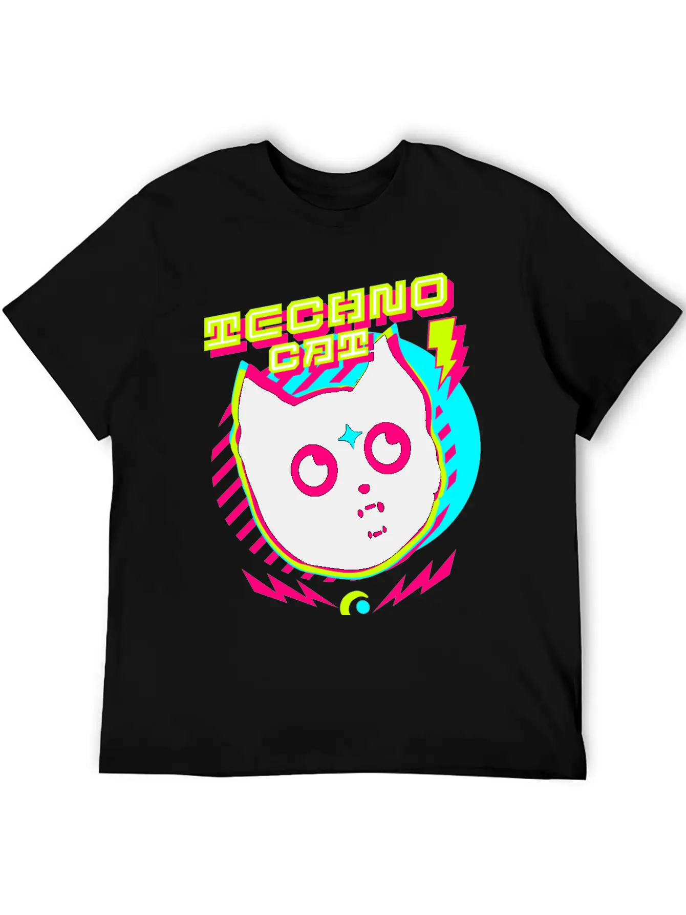 TECHNO - Techno Cat (lime/pink) Lightweight Cotton T-Shirt – Daily Comfort Graphic Shirt