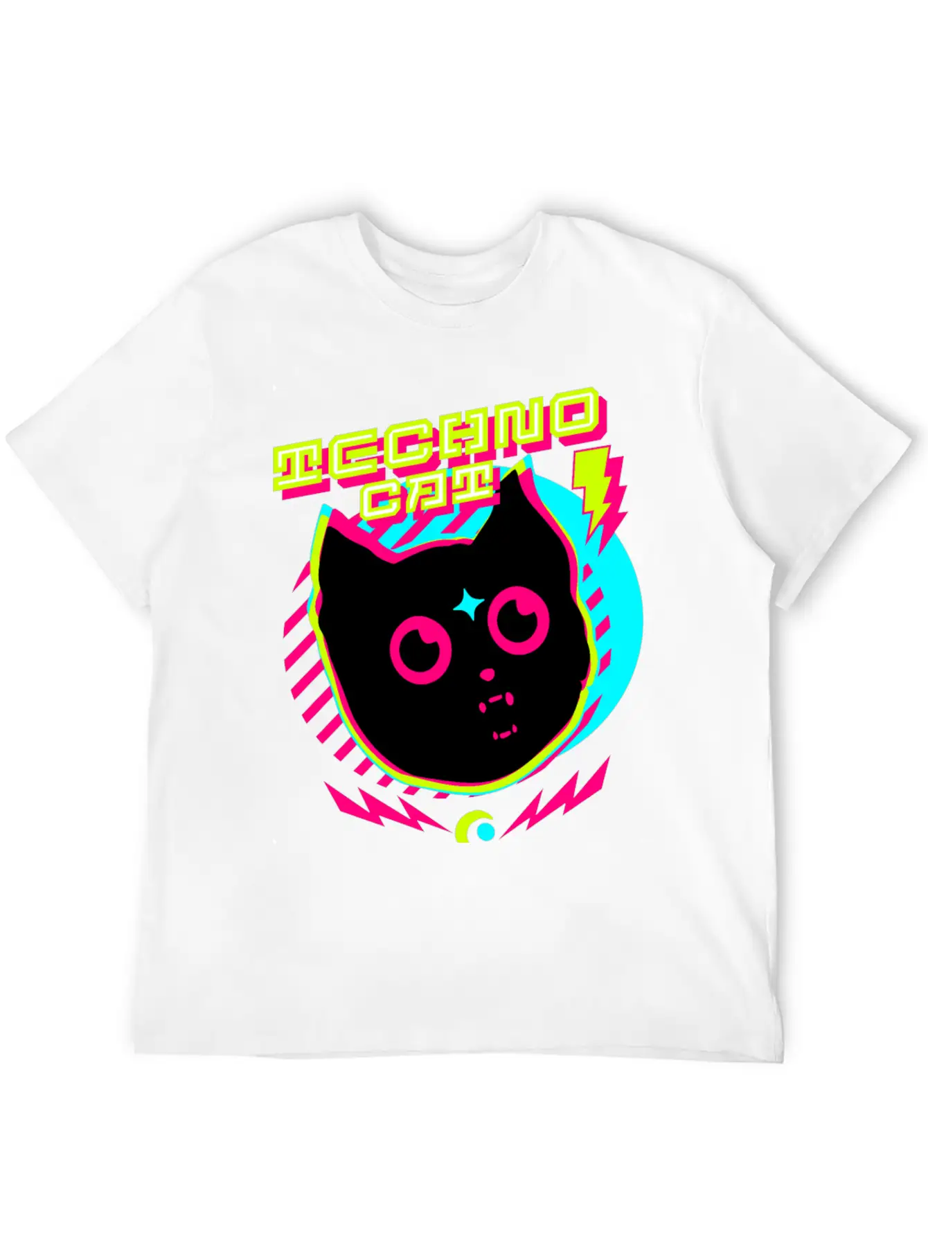 TECHNO - Techno Cat (lime/pink) Lightweight Cotton T-Shirt – Daily Comfort Graphic Shirt