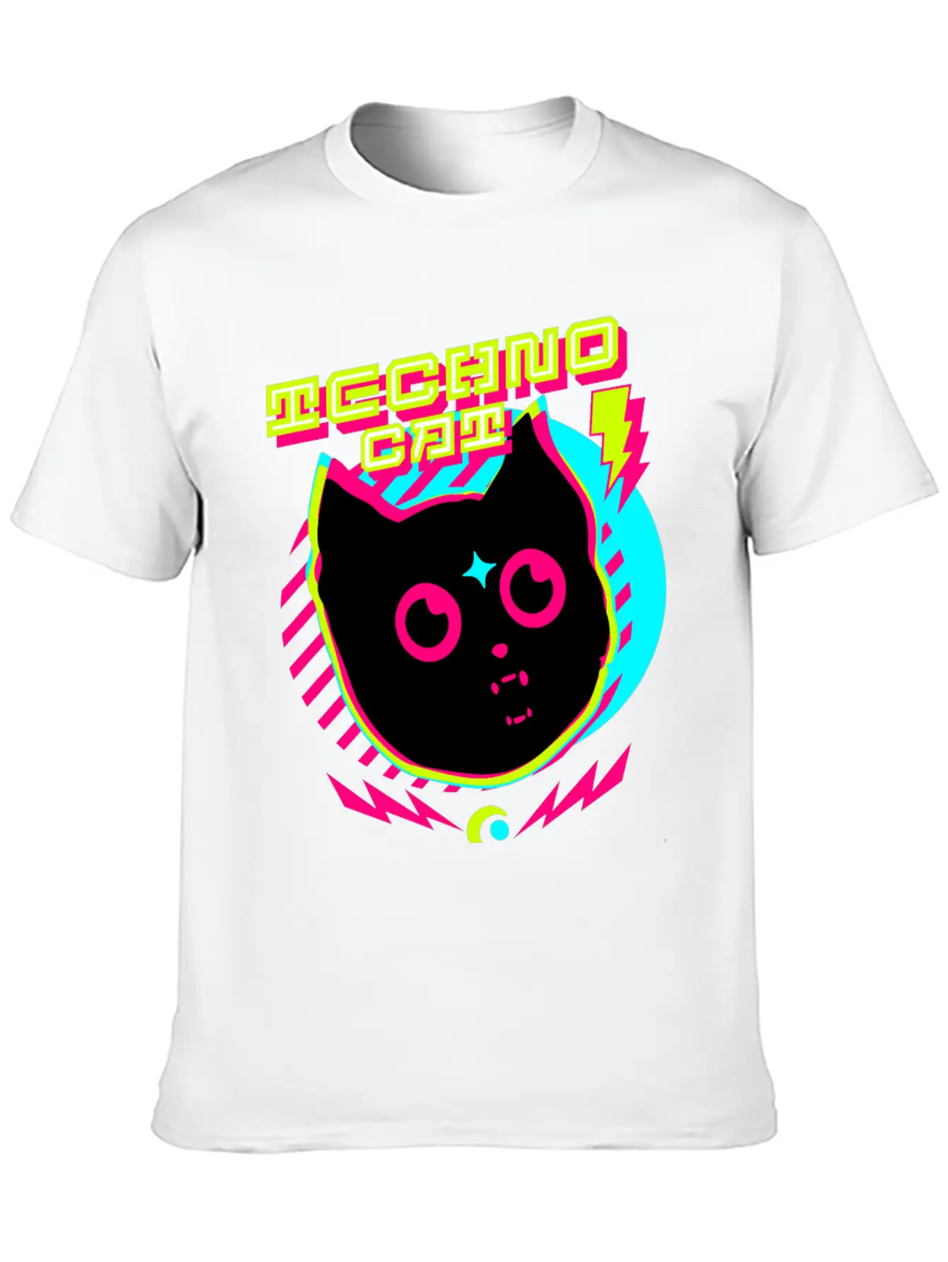 TECHNO - Techno Cat (lime/pink) Lightweight Cotton T-Shirt – Daily Comfort Graphic Shirt
