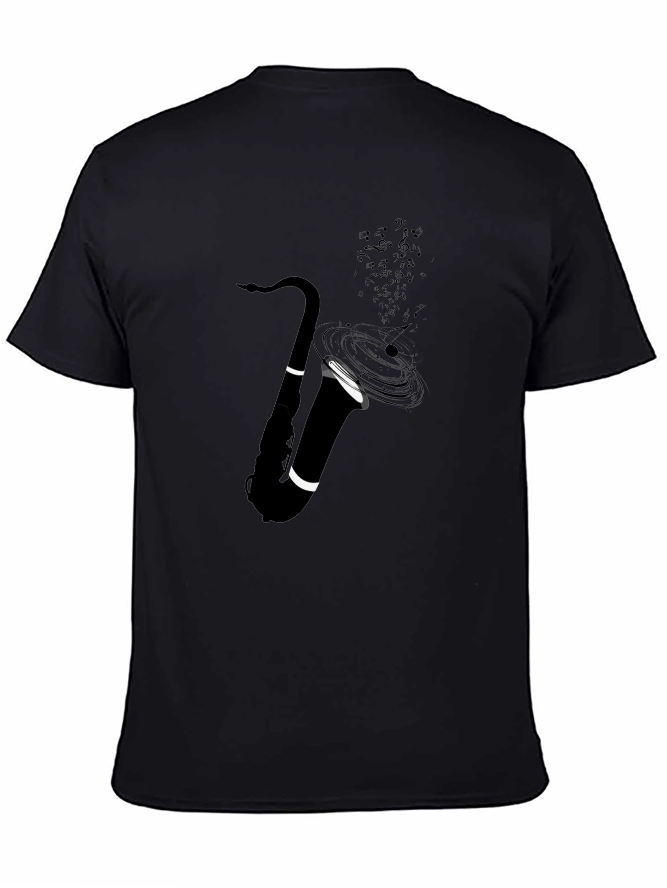 Saxophone Music Notes Graphic Tee - Black